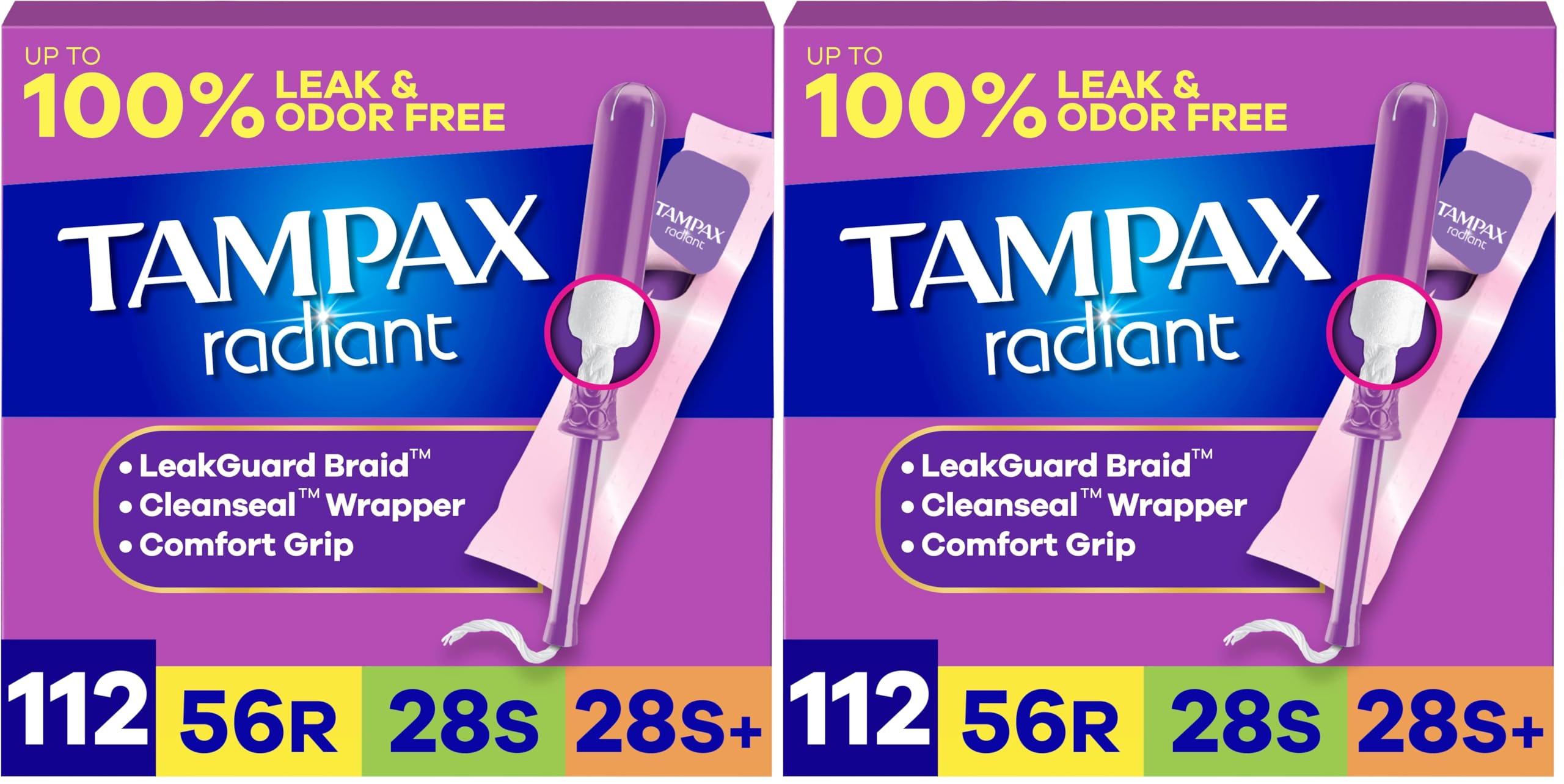 Tampax Radiant Tampons Unscented with LeakGuard Braid