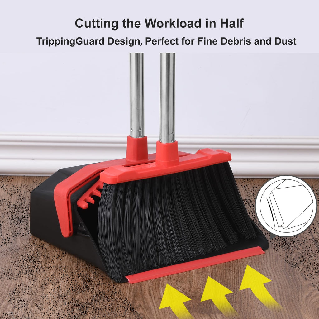 Tiumso Broom with Dustpan Set – Self-Cleaning Teeth

