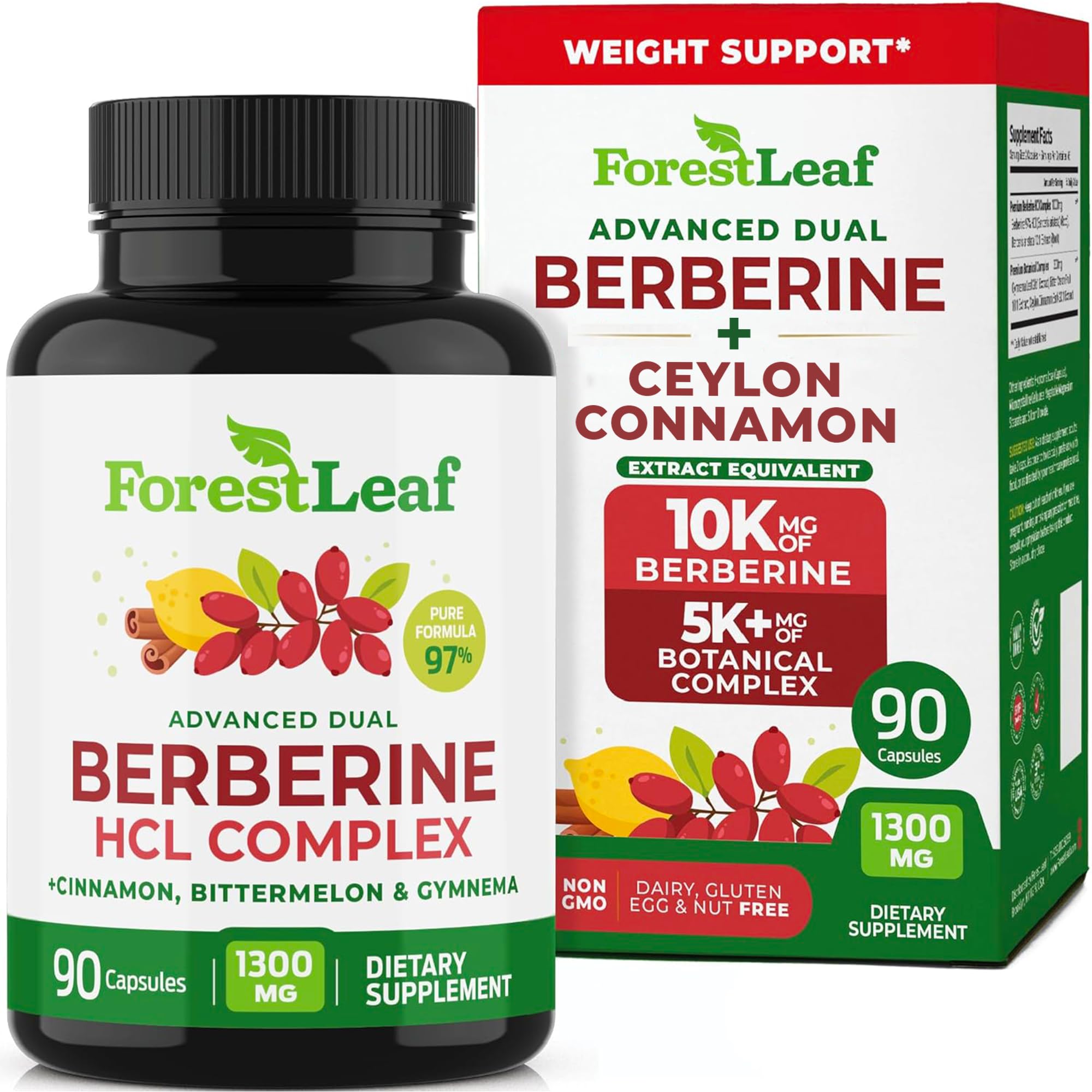 ForestLeaf Berberine HCl 1300mg Complex with Cinnamon & Gymnema

