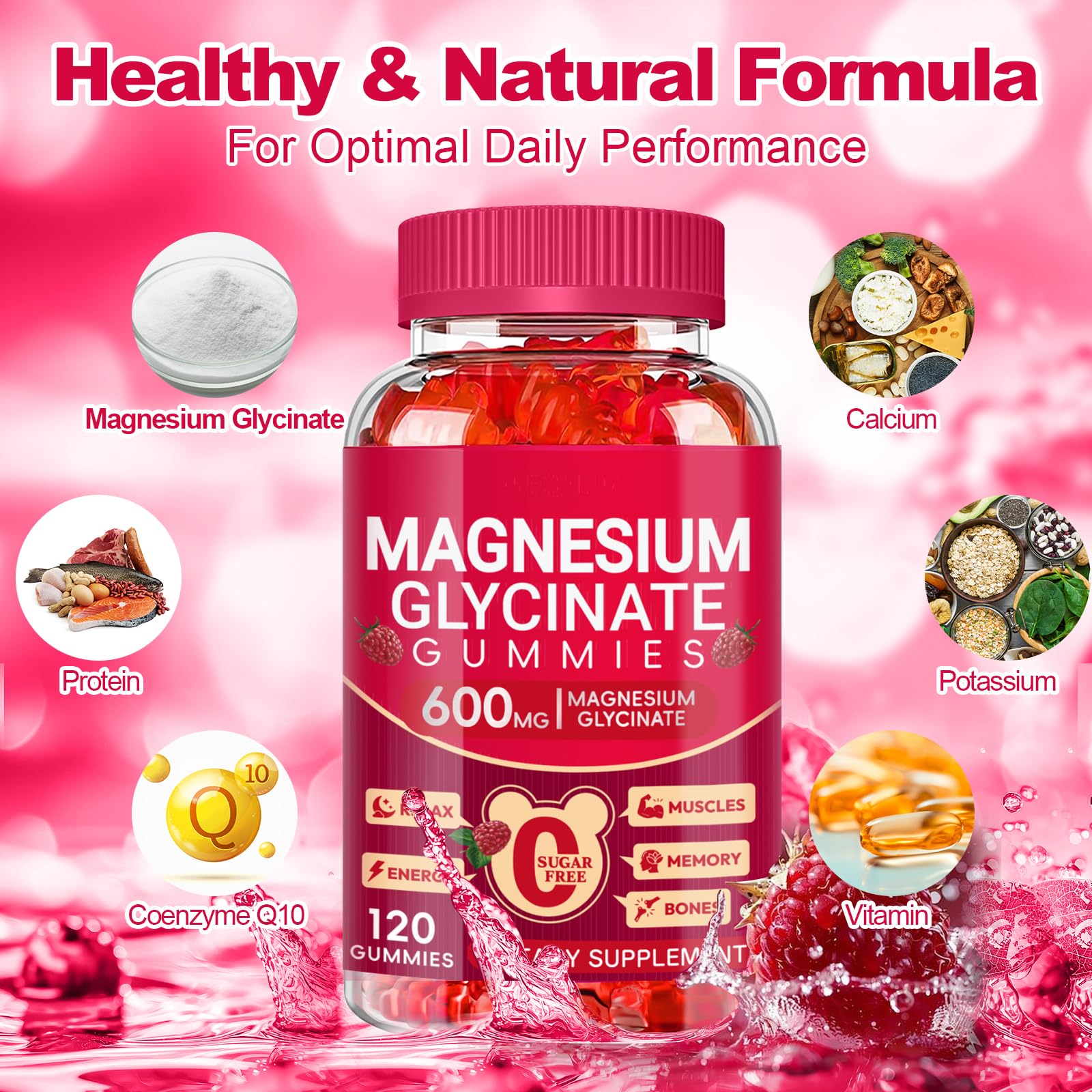 Magnesium Glycinate Gummies 600mg | Sugar Free for Adults

