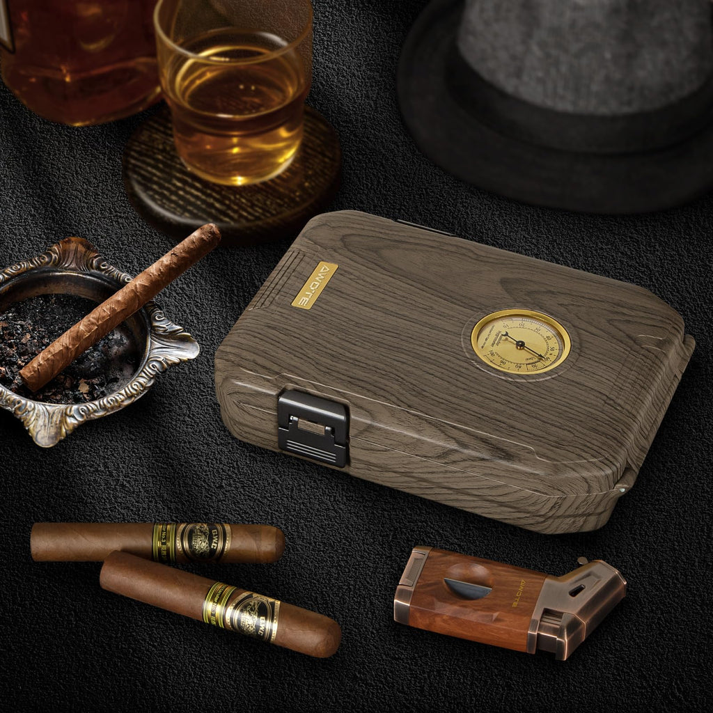 Travel Cigar Humidor Case with Humidifier and Hygrometer

