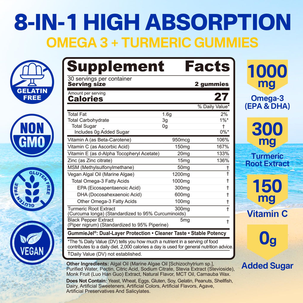 Vegan Omega-3 Gummies with Turmeric - Algae DHA/EPA

