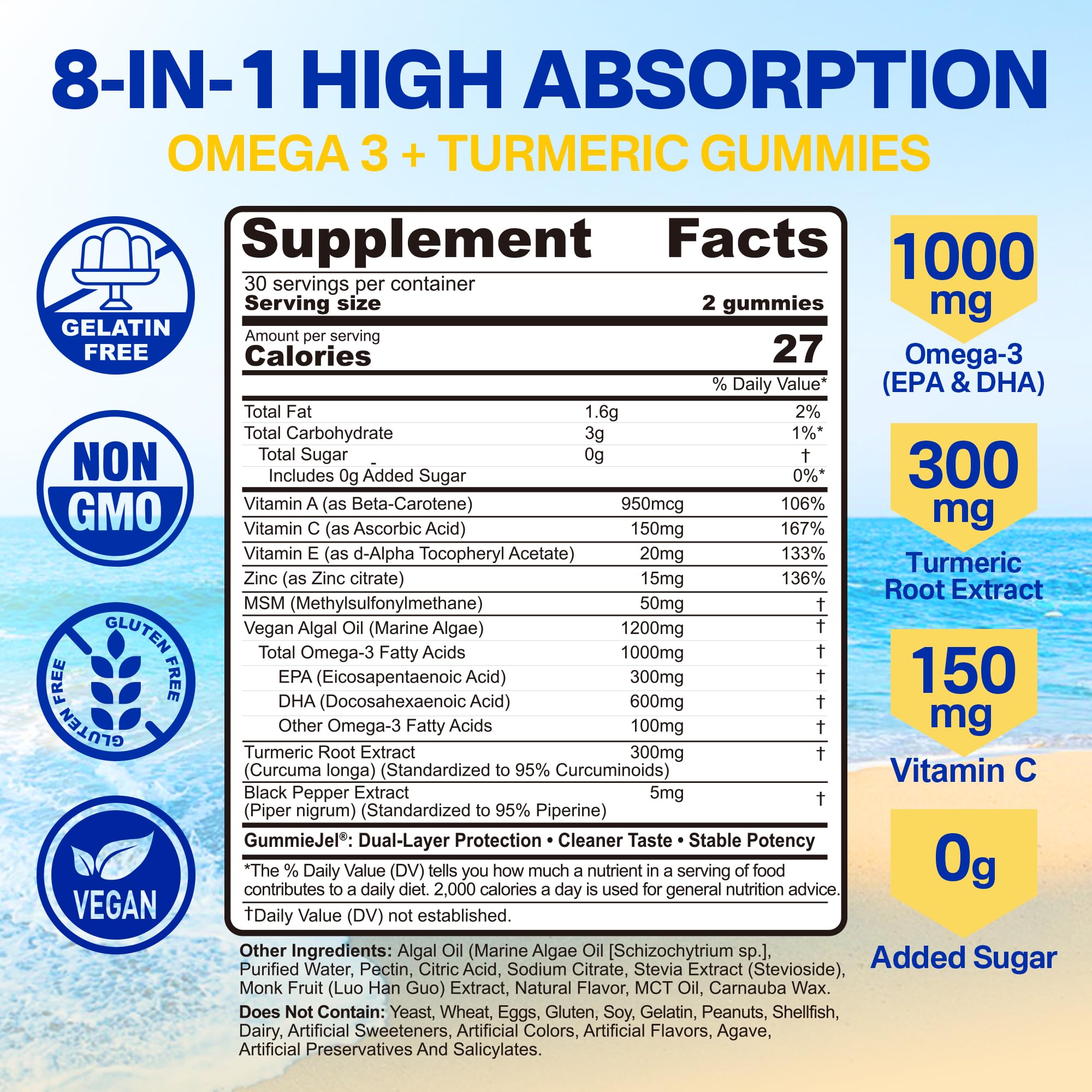 Vegan Omega-3 Gummies with Turmeric - Algae DHA/EPA

