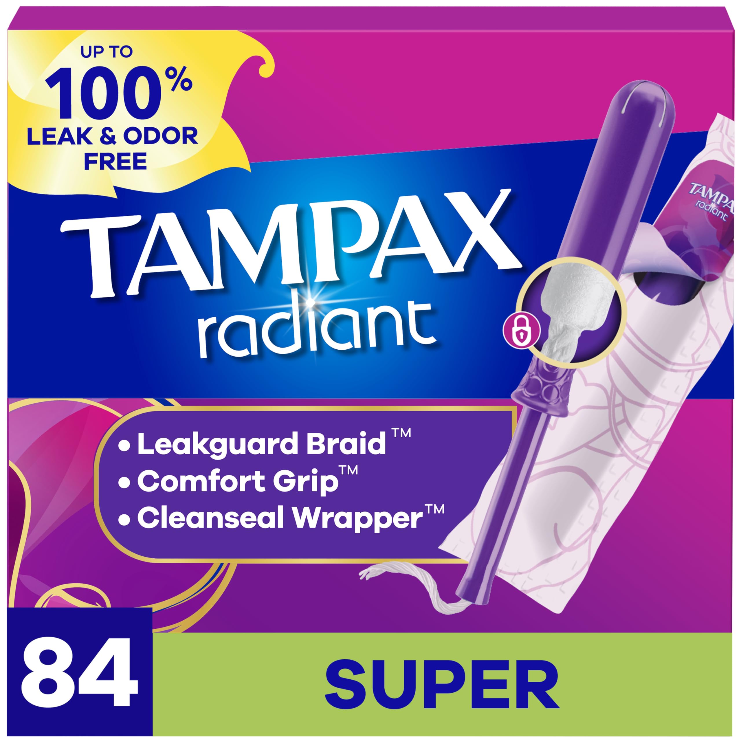 Tampax Radiant Tampons with LeakGuard Braid | Protection

