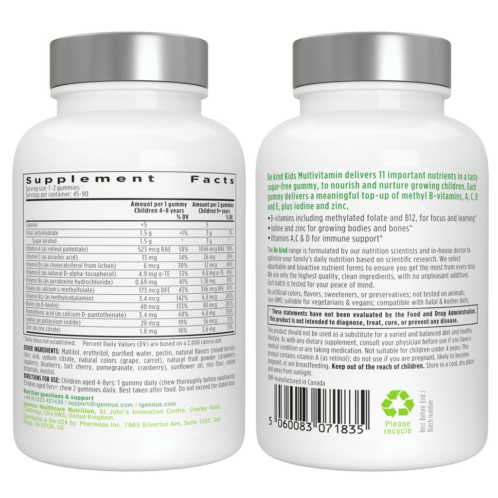Igennus Methylated Kids Multivitamin Gummies | Clean Label

