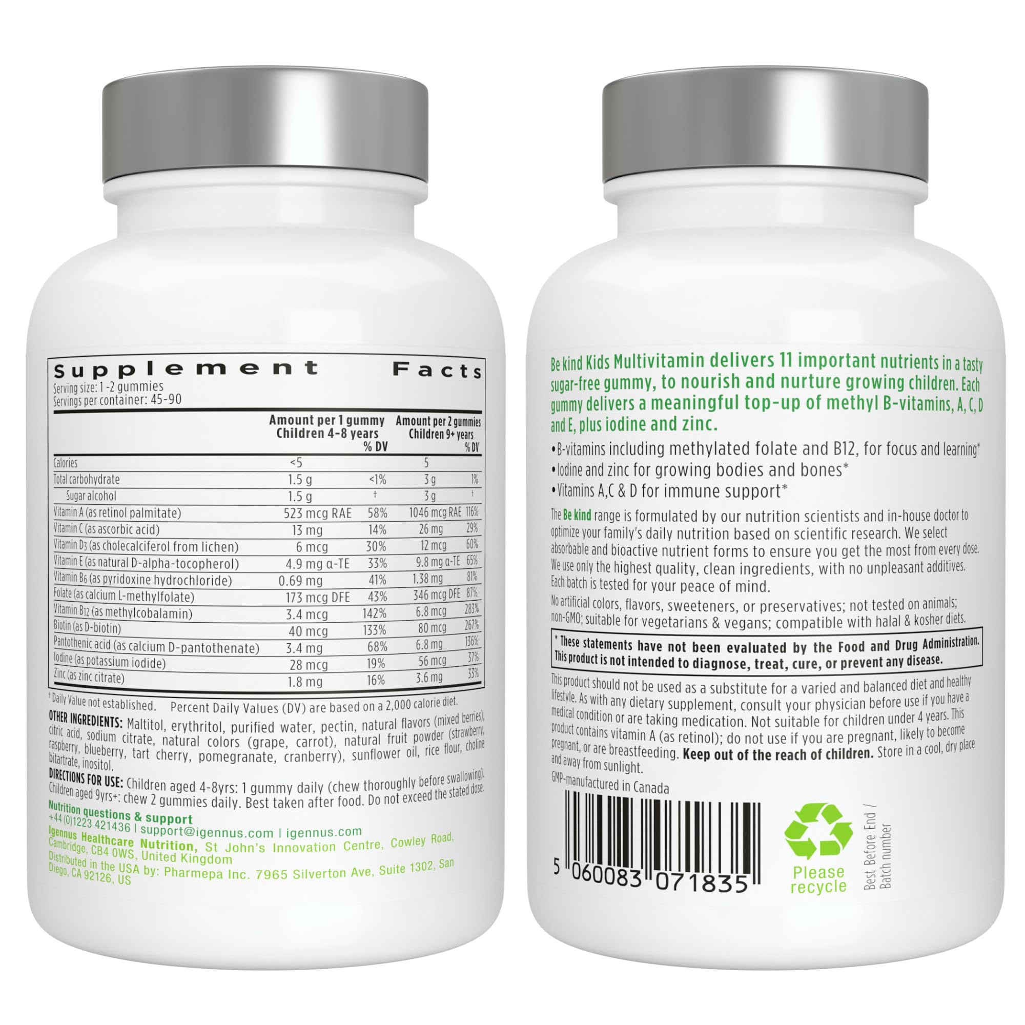 Igennus Methylated Kids Multivitamin Gummies | Clean Label

