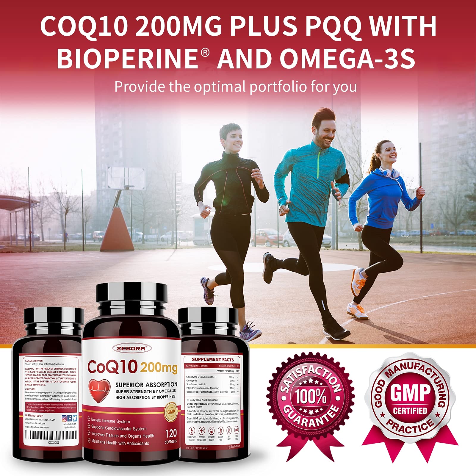 ZEBORA CoQ10 200mg Softgels with PQQ, BioPerine & Omega-3


