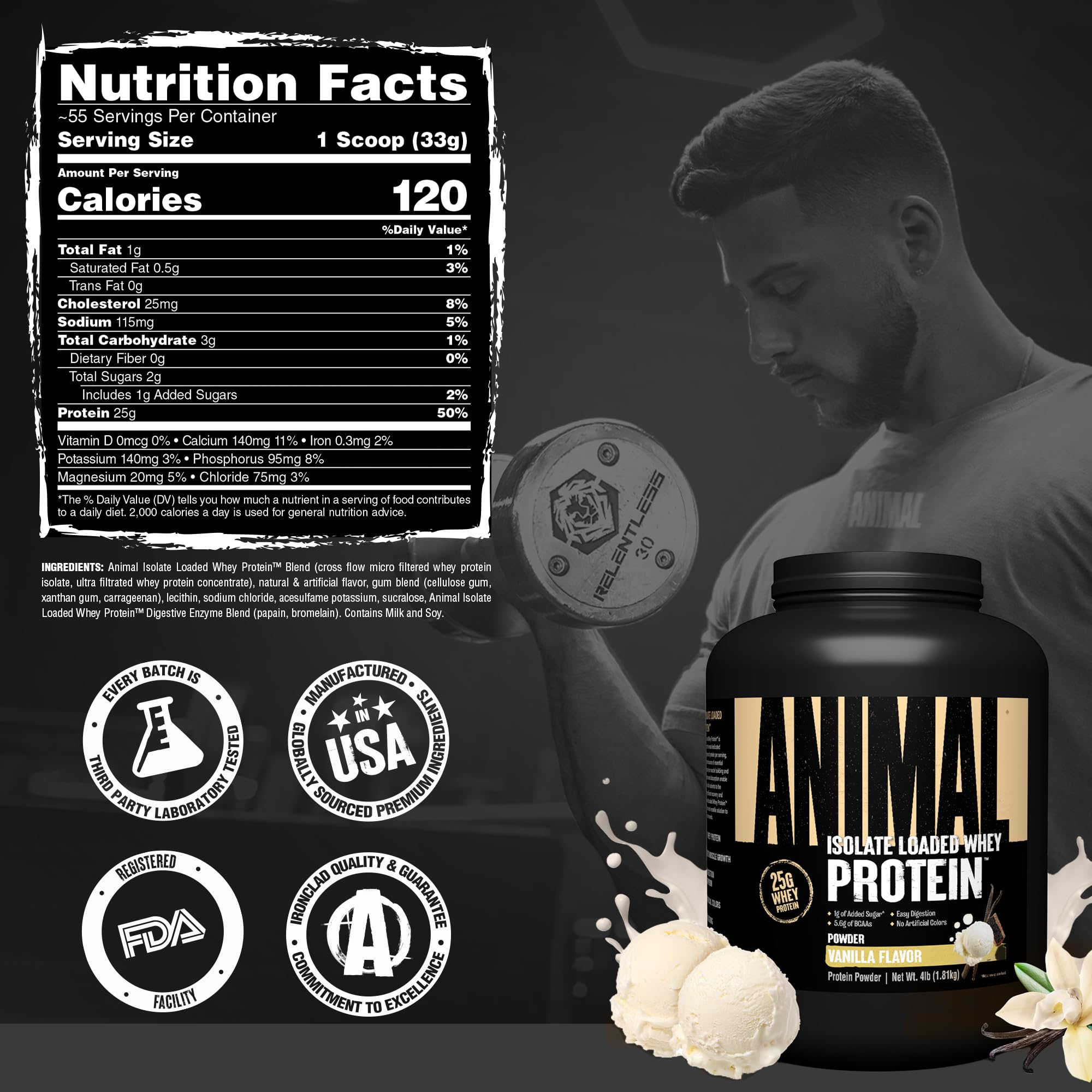 Animal Whey Isolate Protein Powder - 25g Protein

