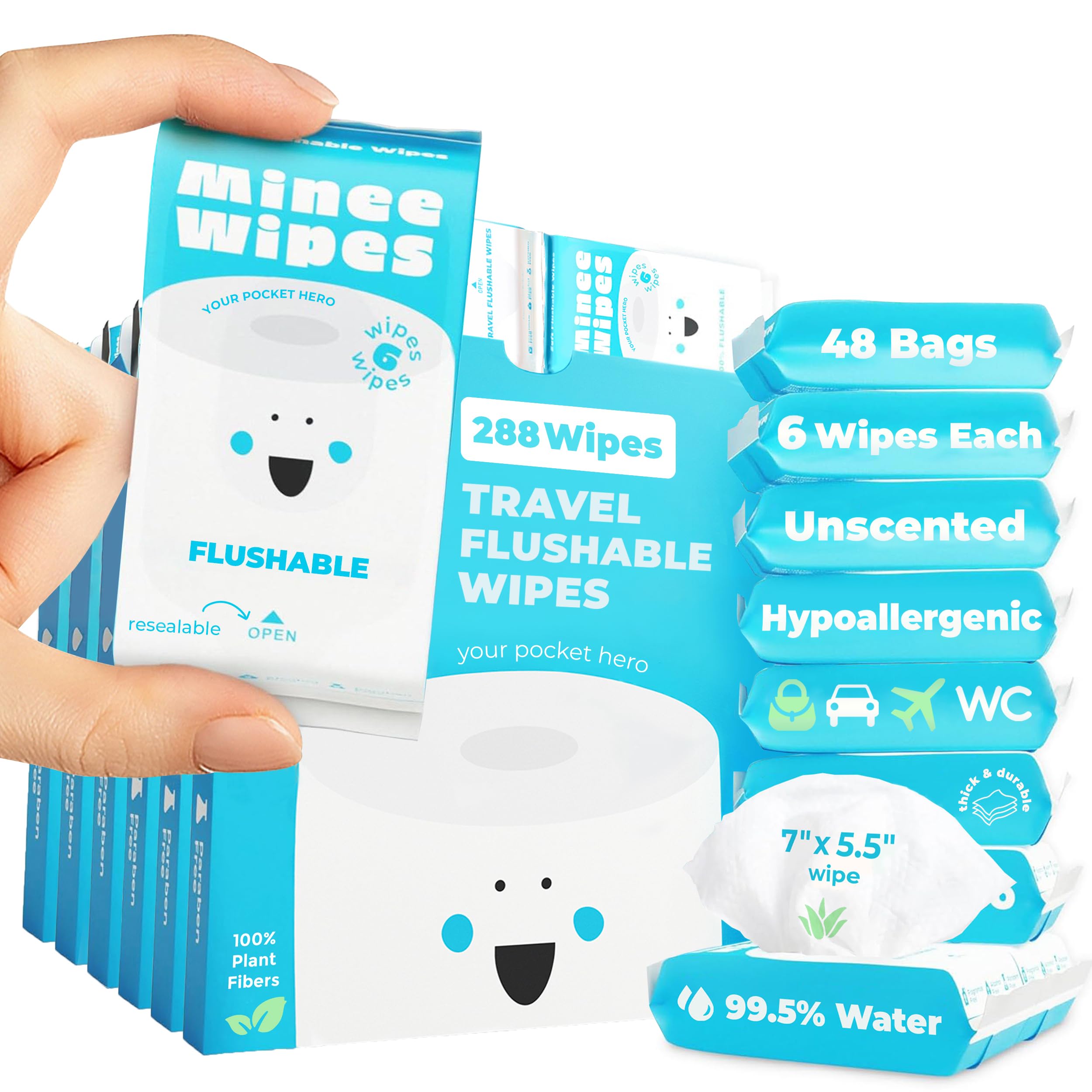 Impossibly Compact Travel Flushable Wipes - Hypoallergenic & 99.5% Water