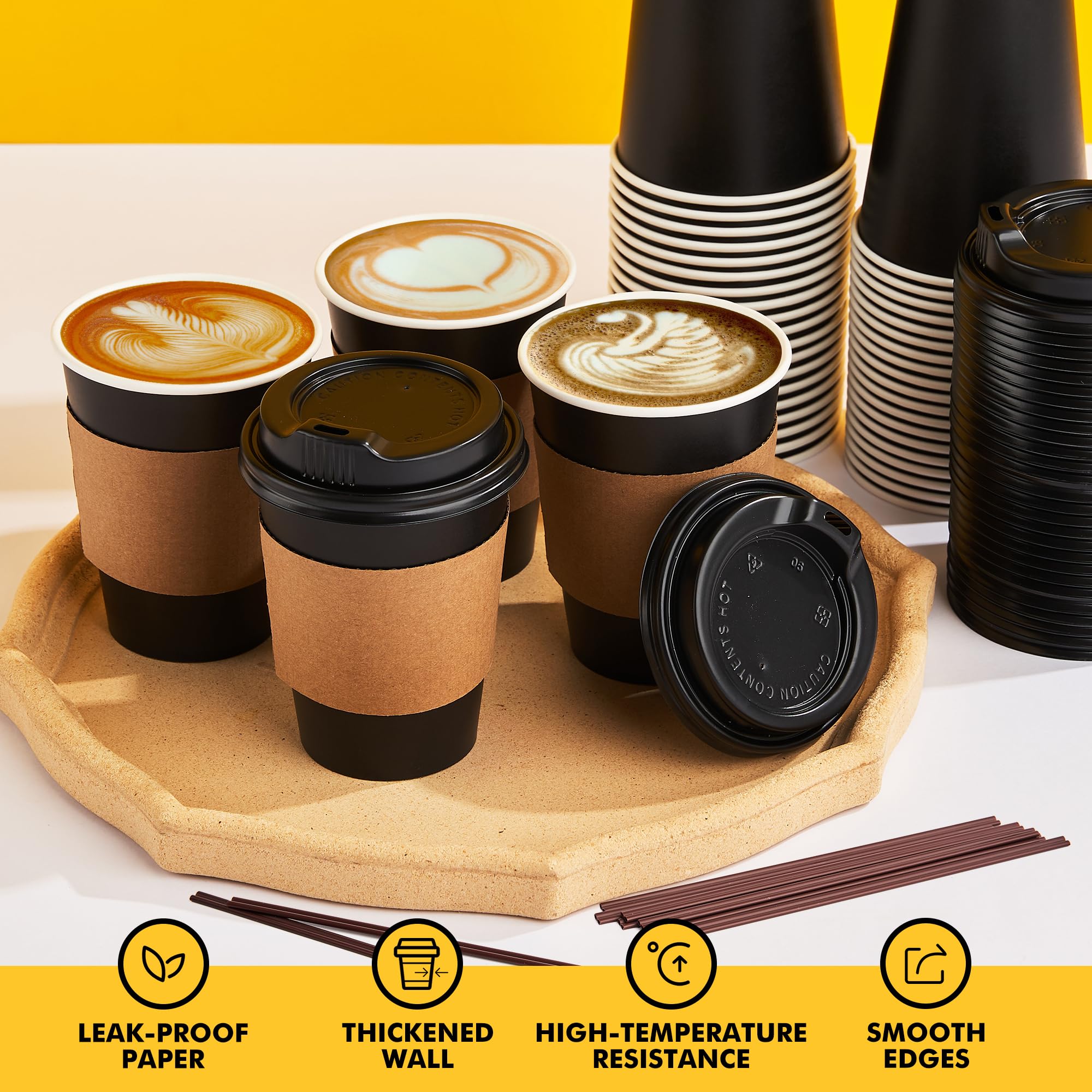 RACETOP Disposable Coffee Cups with Lids and Sleeves

