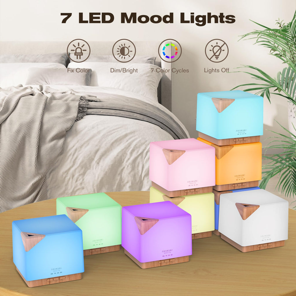 ASAKUKI 700ml Essential Oil Diffuser Humidifier 7-LED

