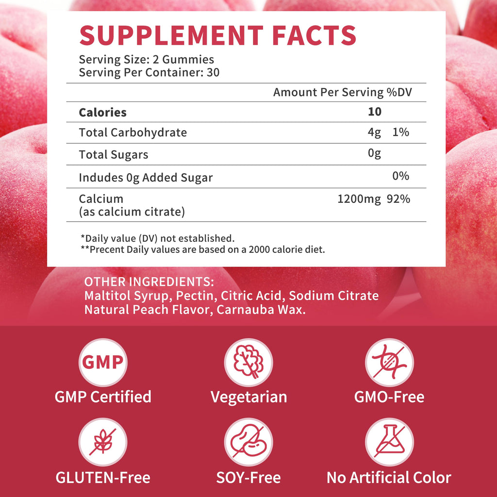Calcium Citrate Gummies 1200 mg – Vegan Peach Flavor

