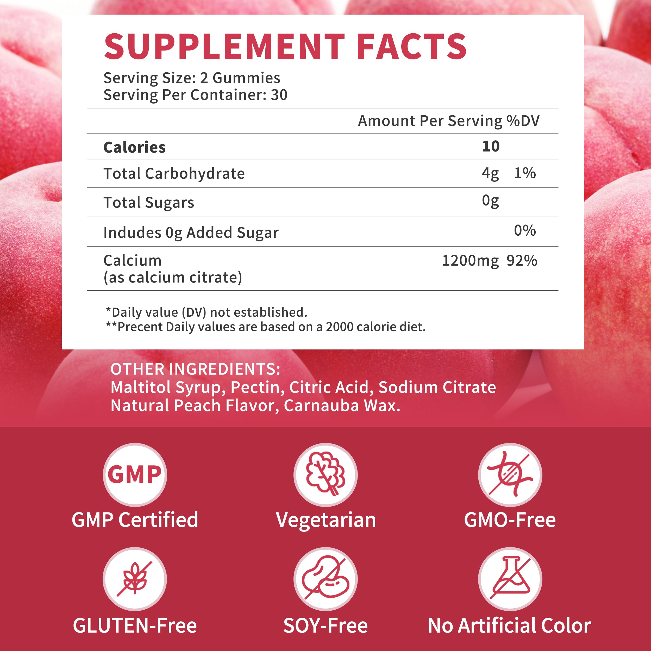 Calcium Citrate Gummies 1200 mg – Vegan Peach Flavor

