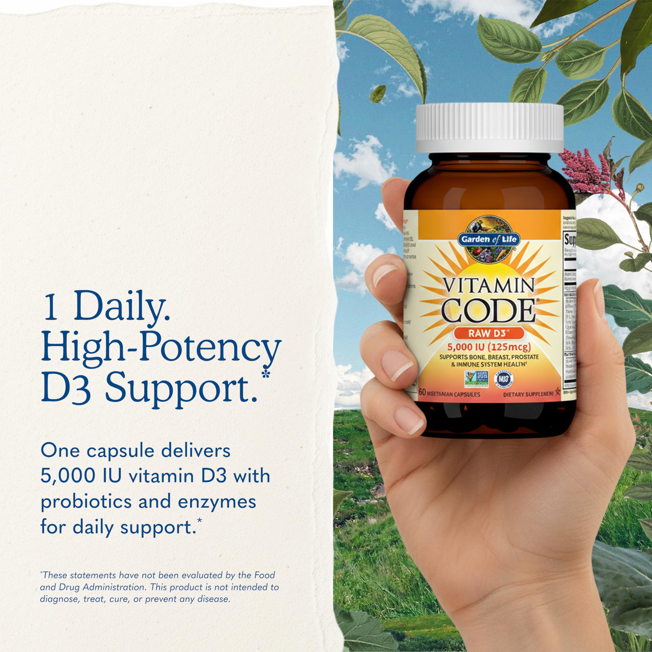 Vitamin D3 Garden of Life 5000 IU Raw Whole Food Supplement

