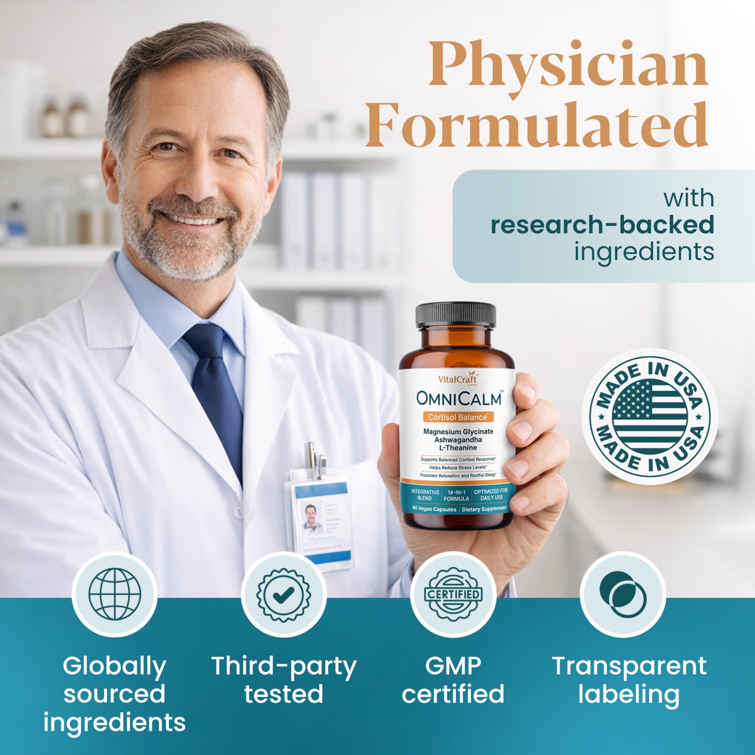OmniCalm Cortisol Support Supplement | Stress & Sleep

