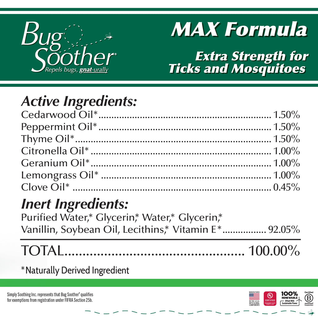Bug Soother MAX Natural Tick & Mosquito Repellent Spray

