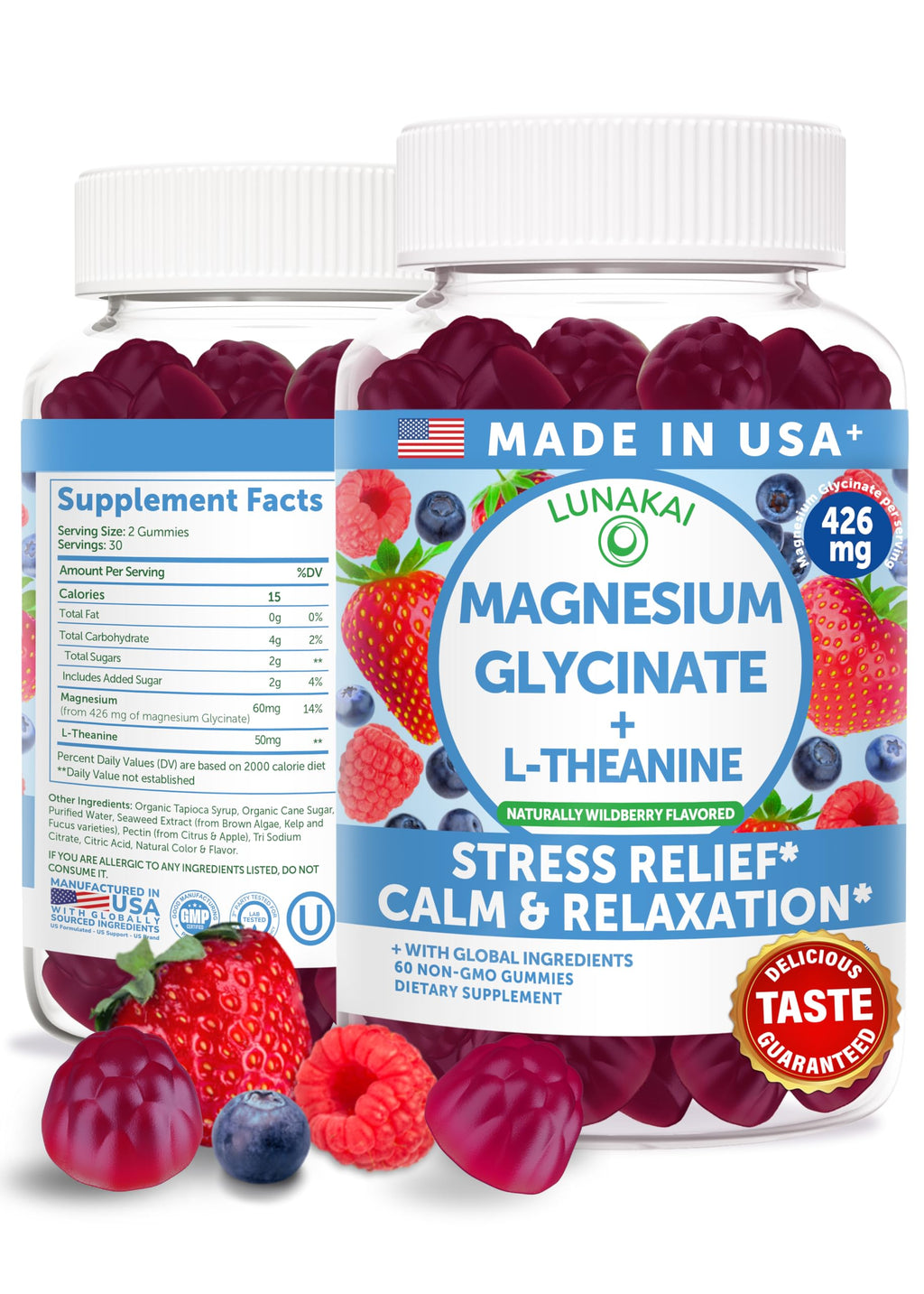 Lunakai Magnesium Glycinate Gummies with L-Theanine - Calm

