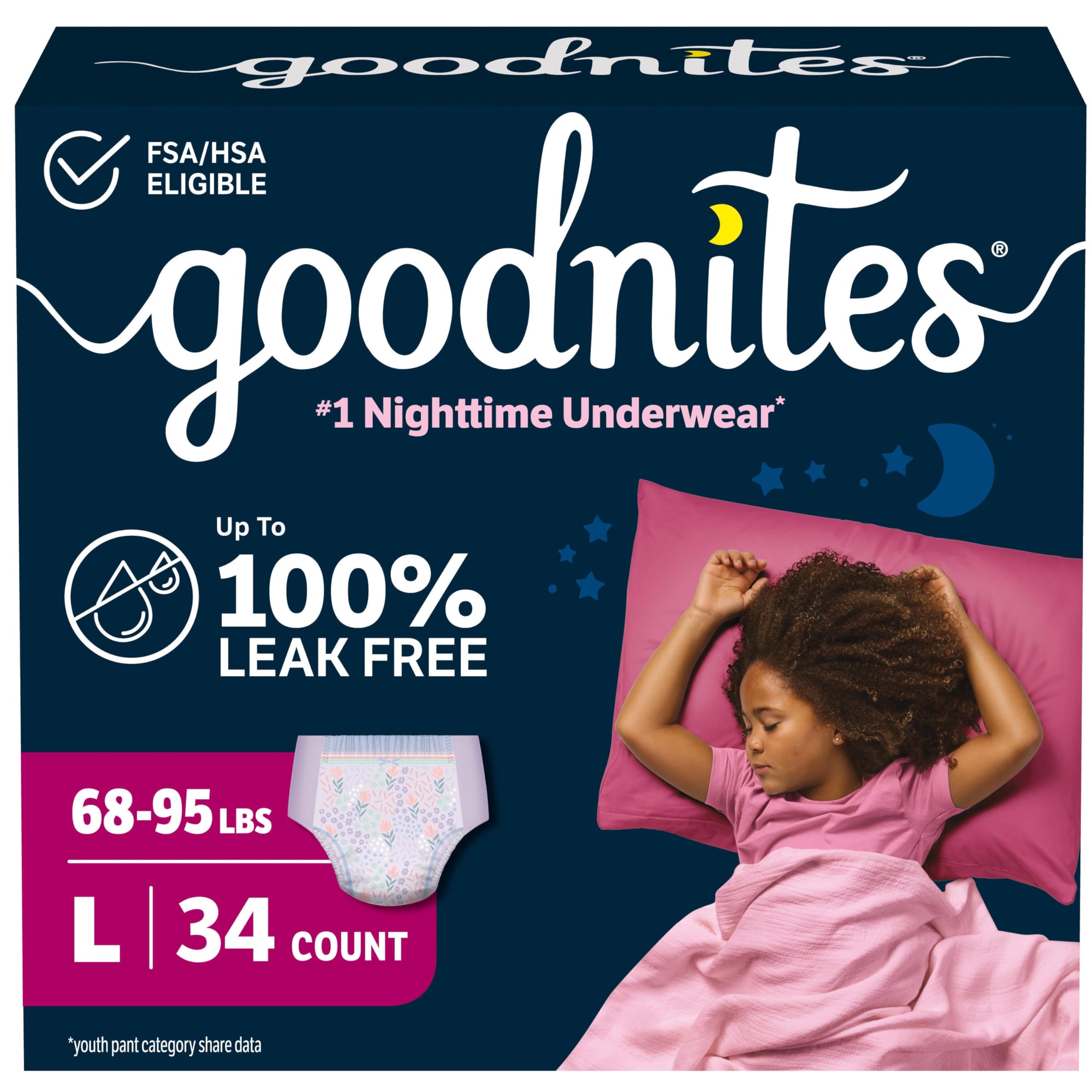 Goodnites Girls' Nighttime Bedwetting Underwear for Overnight Protection