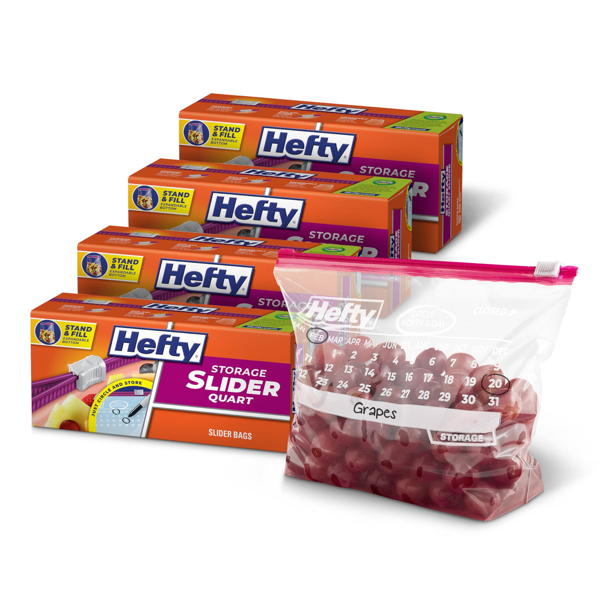 Hefty Calendar Slider Bags with Date Labels for Food Storage