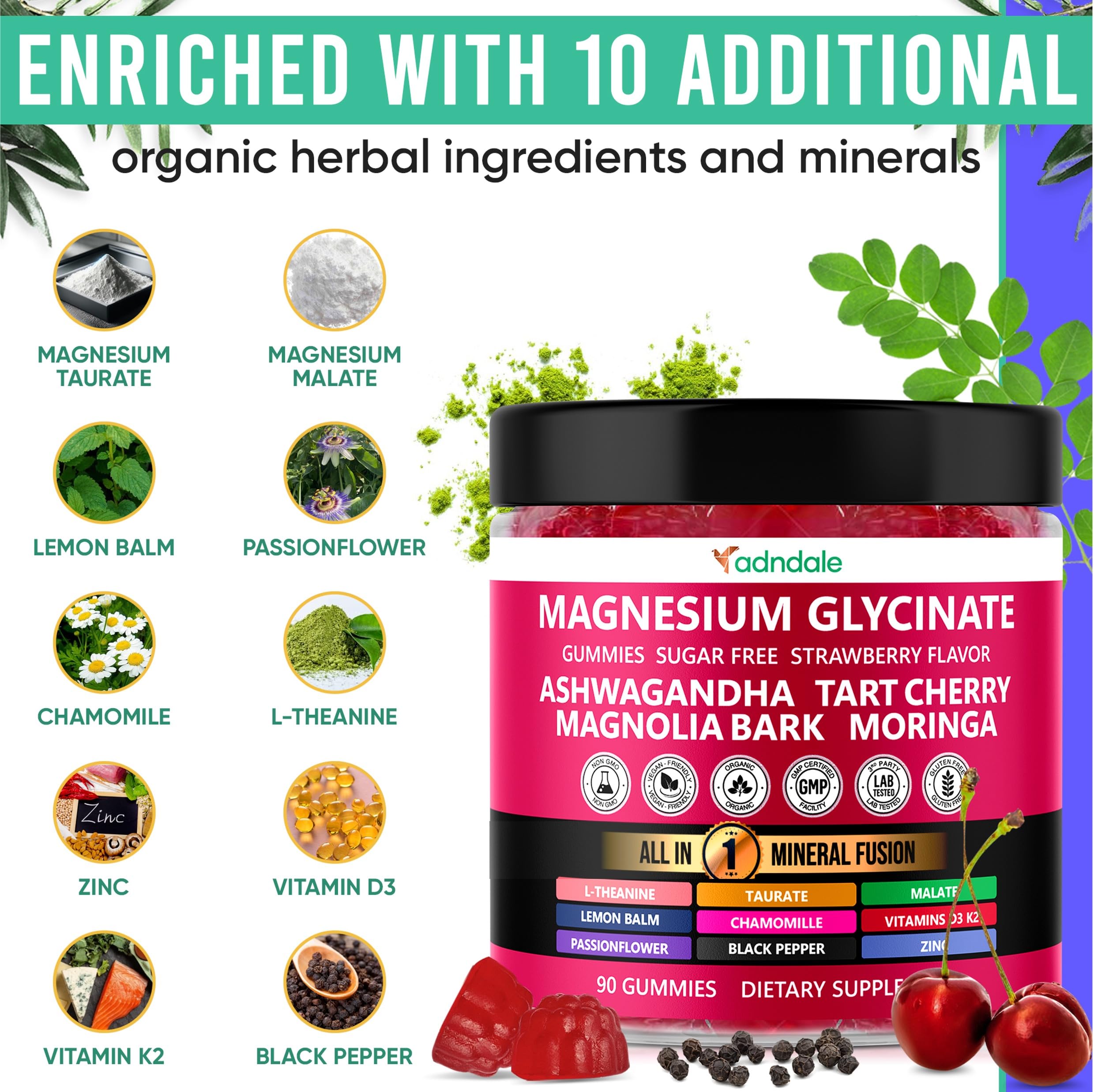 Adndale Magnesium Glycinate Gummies 400 mg | Wellness Blend


