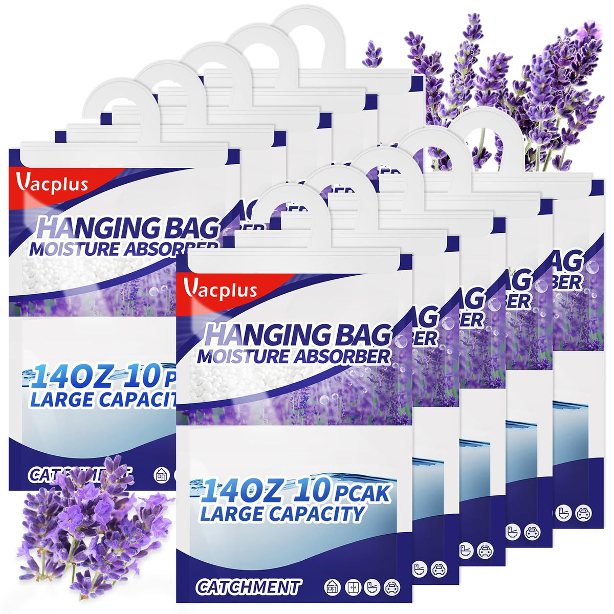 Vacplus Hanging Closet Dehumidifier Bags - Desiccant Moisture Absorbers