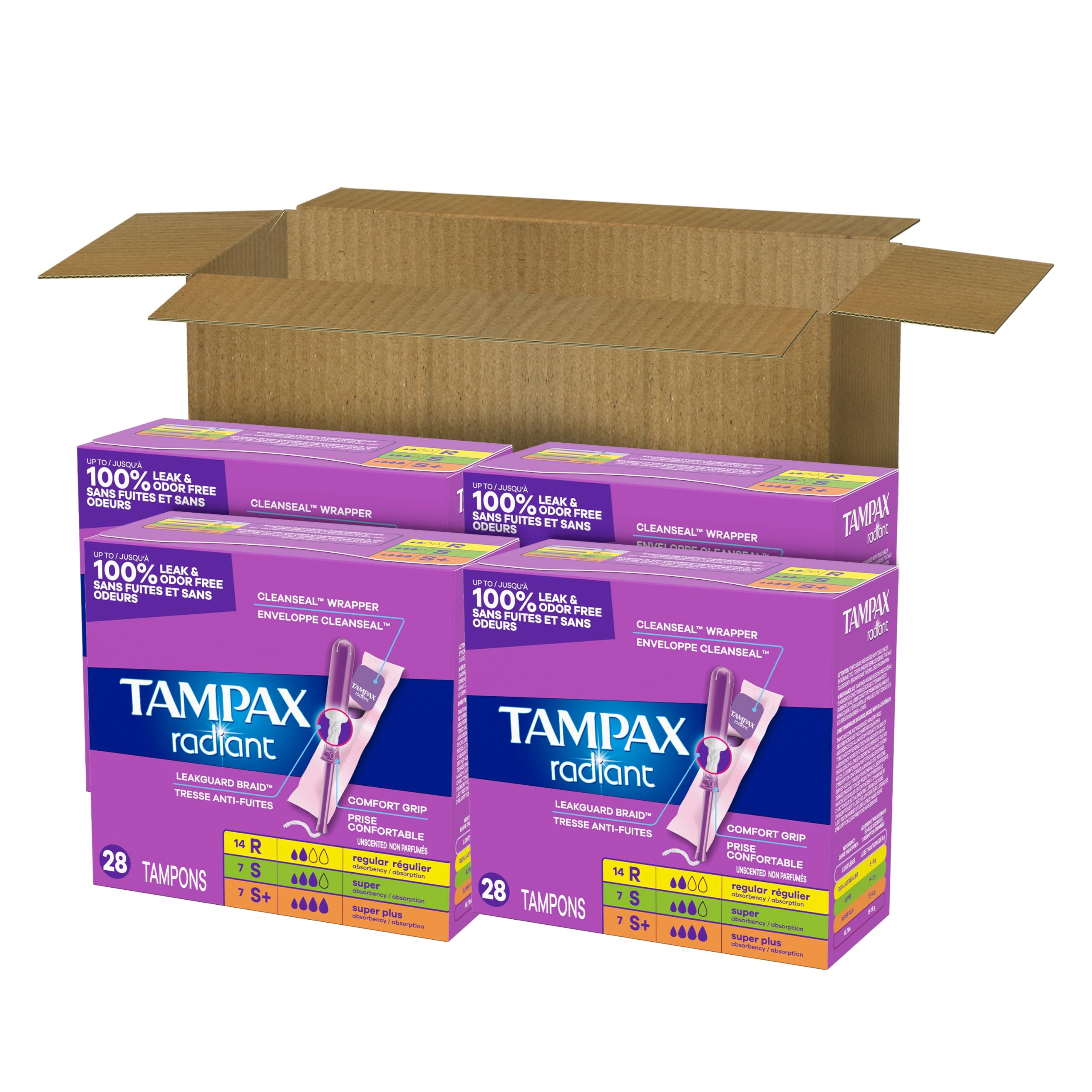 Tampax Radiant Tampons Unscented | LeakGuard Braid

