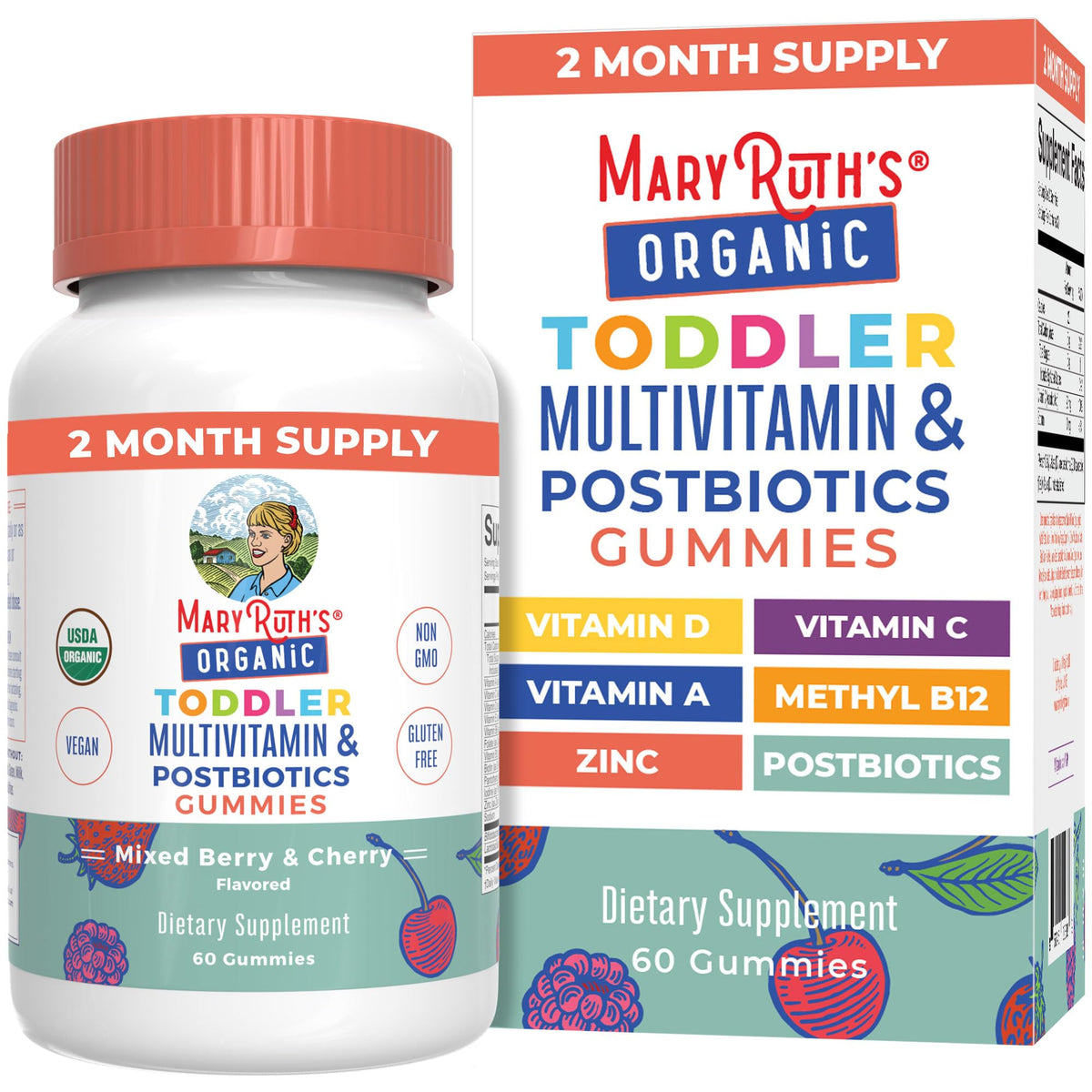 MaryRuth's Multivitamin Gummies with Postbiotics, USDA Organic, Vegan, Non-GMO