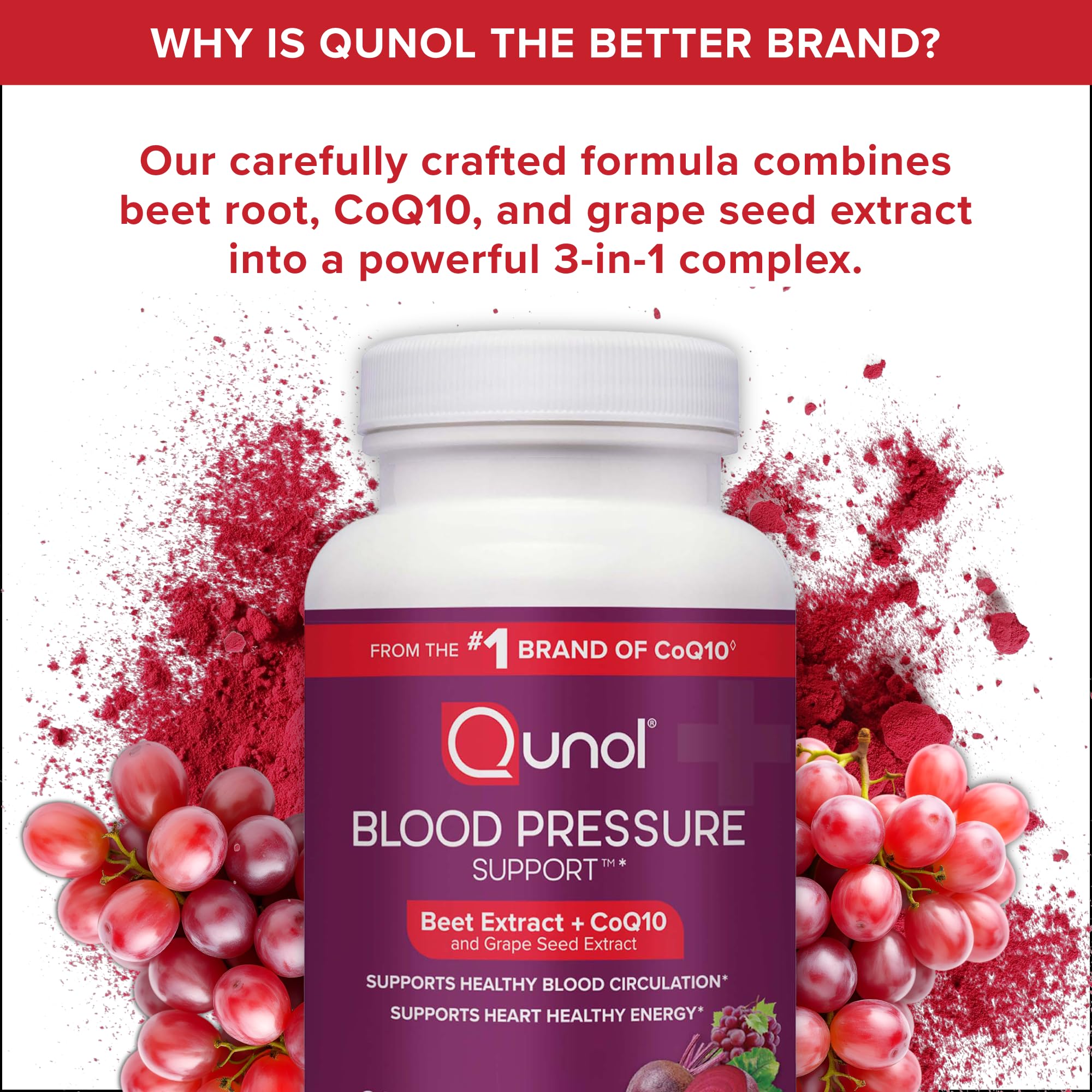 Qunol Beets 3-in-1 Blood Pressure Support CoQ10 & Grape Seed

