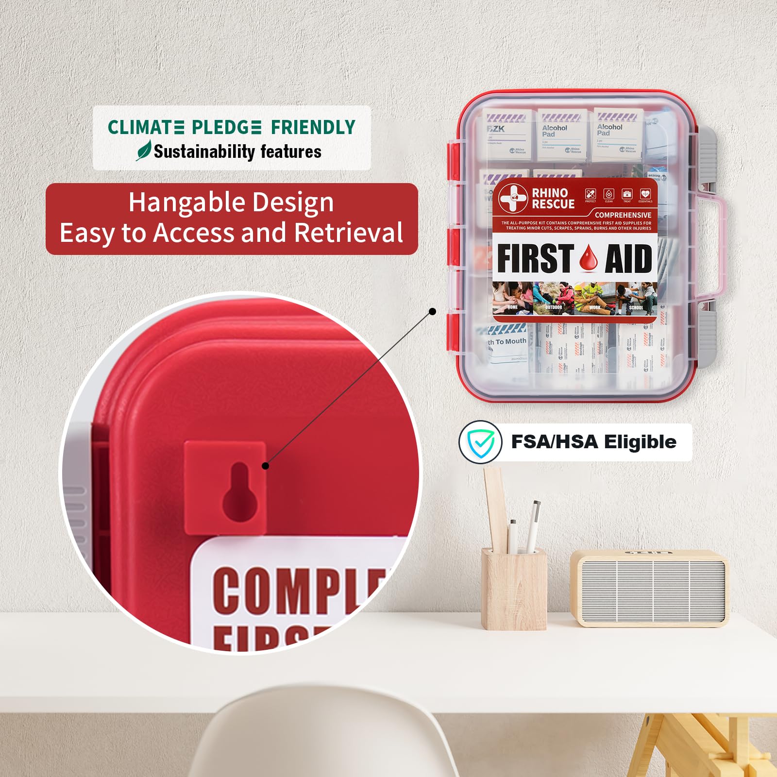 First Aid Kit by RHINO RESCUE – All-Purpose for Home & Office

