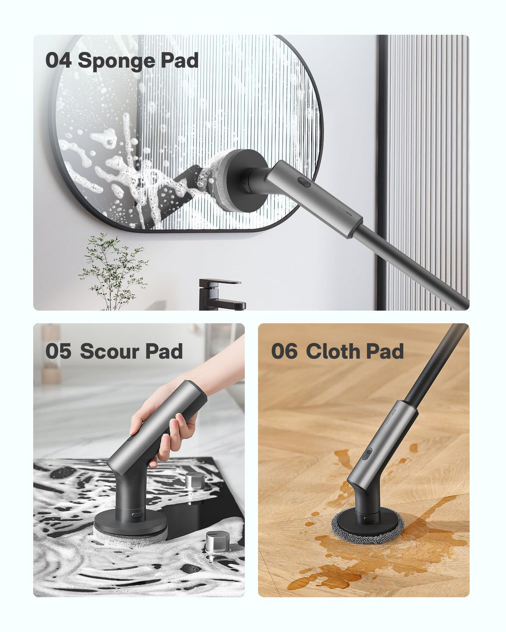 HOTO Cordless Spin Scrubber IPX7 Waterproof Long Handle

