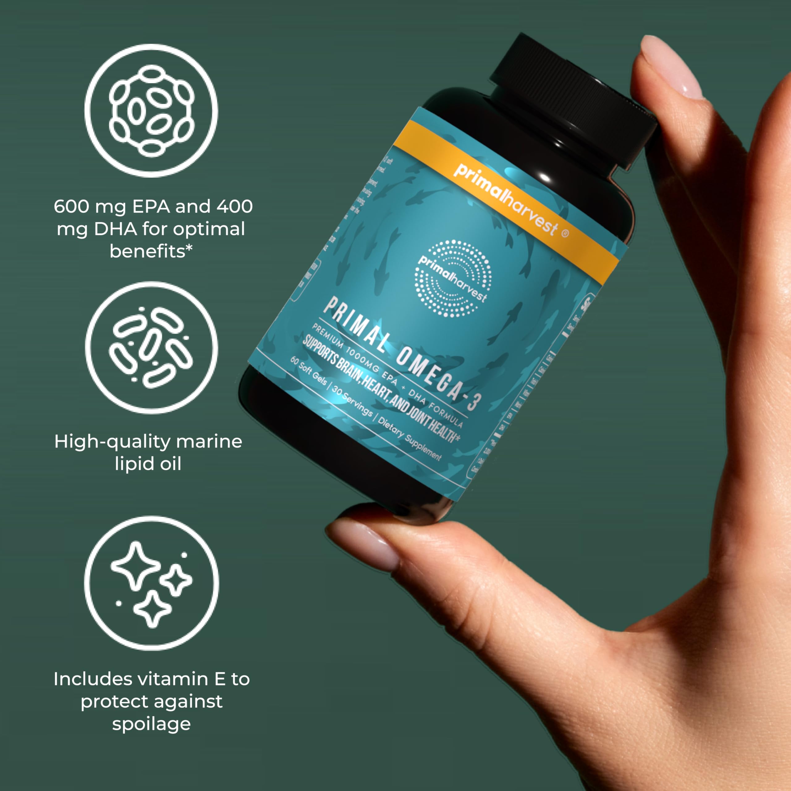 Primal Harvest Omega-3 Fish Oil Softgels 1000 mg EPA+DHA

