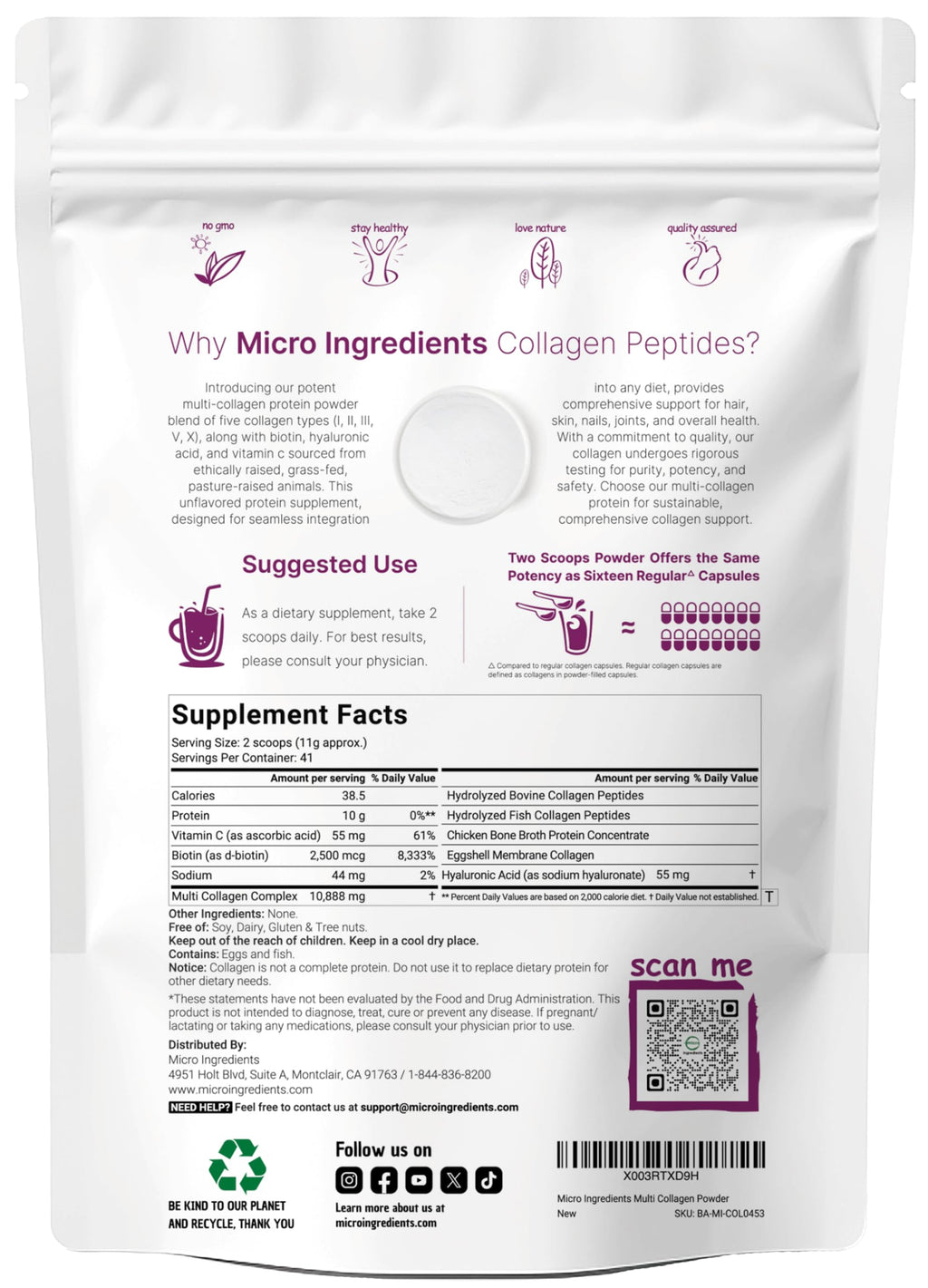 Micro Ingredients Collagen Peptides Powder – Unflavored

