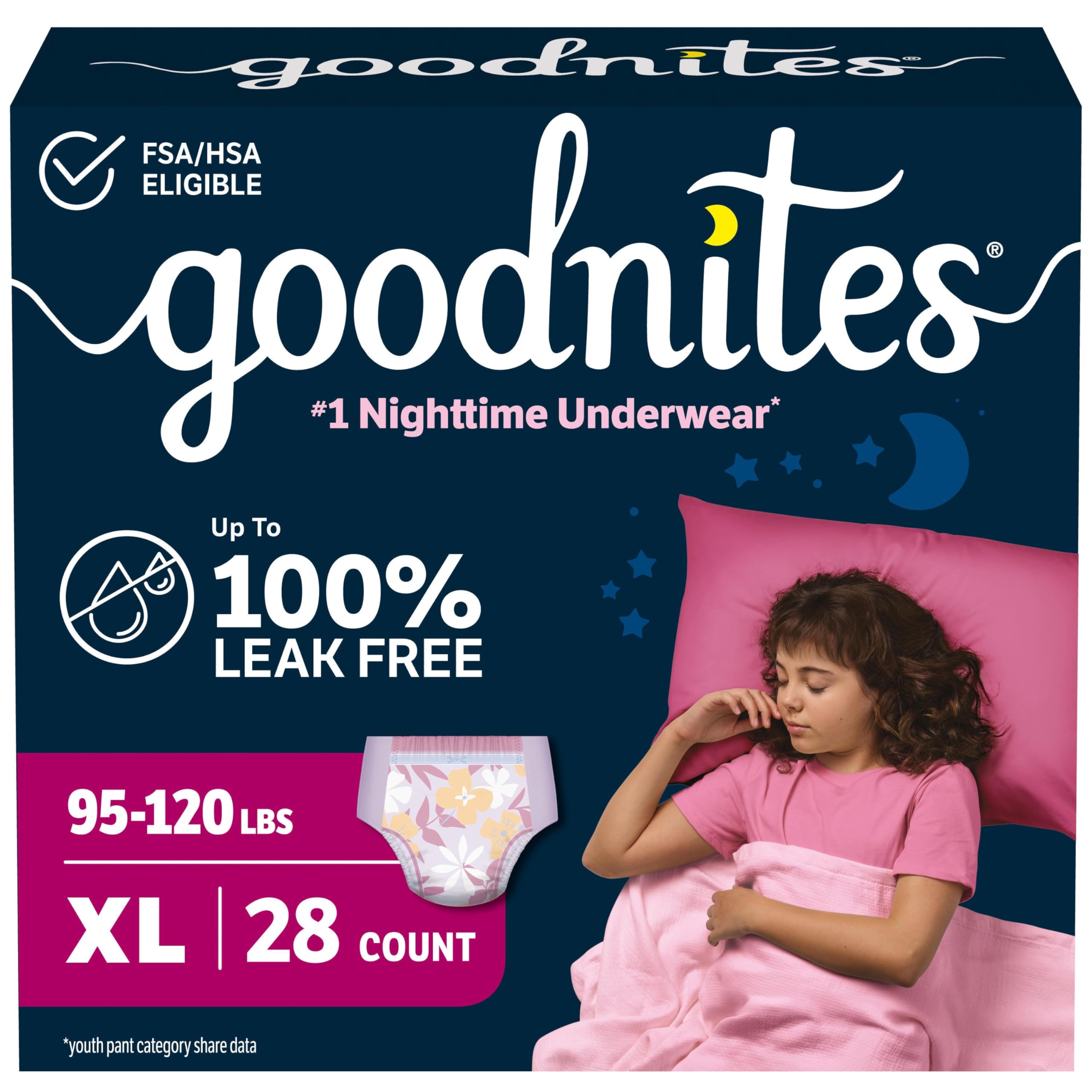 Goodnites Girls' Nighttime Bedwetting Underwear for Overnight Protection