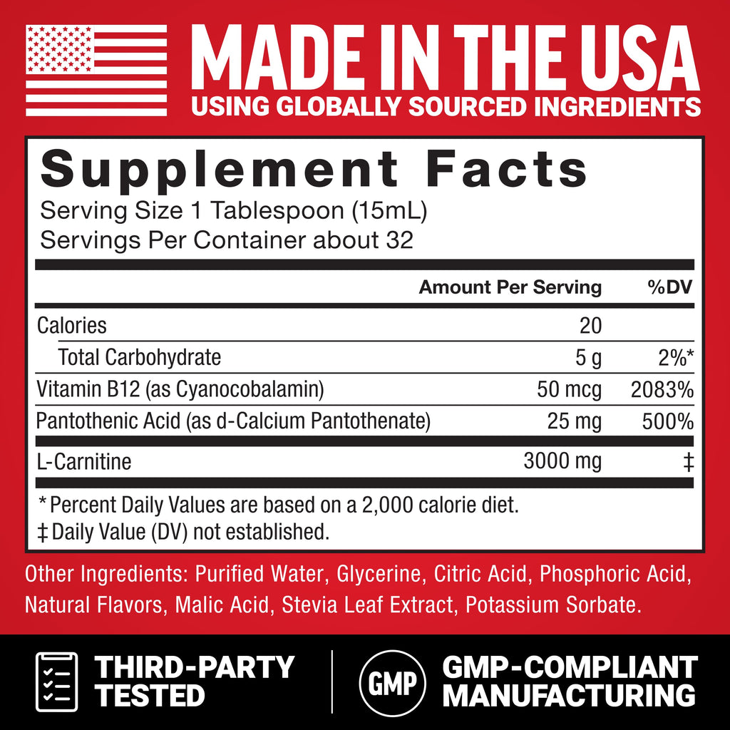 Force Factor L-Carnitine Liquid 3000mg | Fat Metabolism Support

