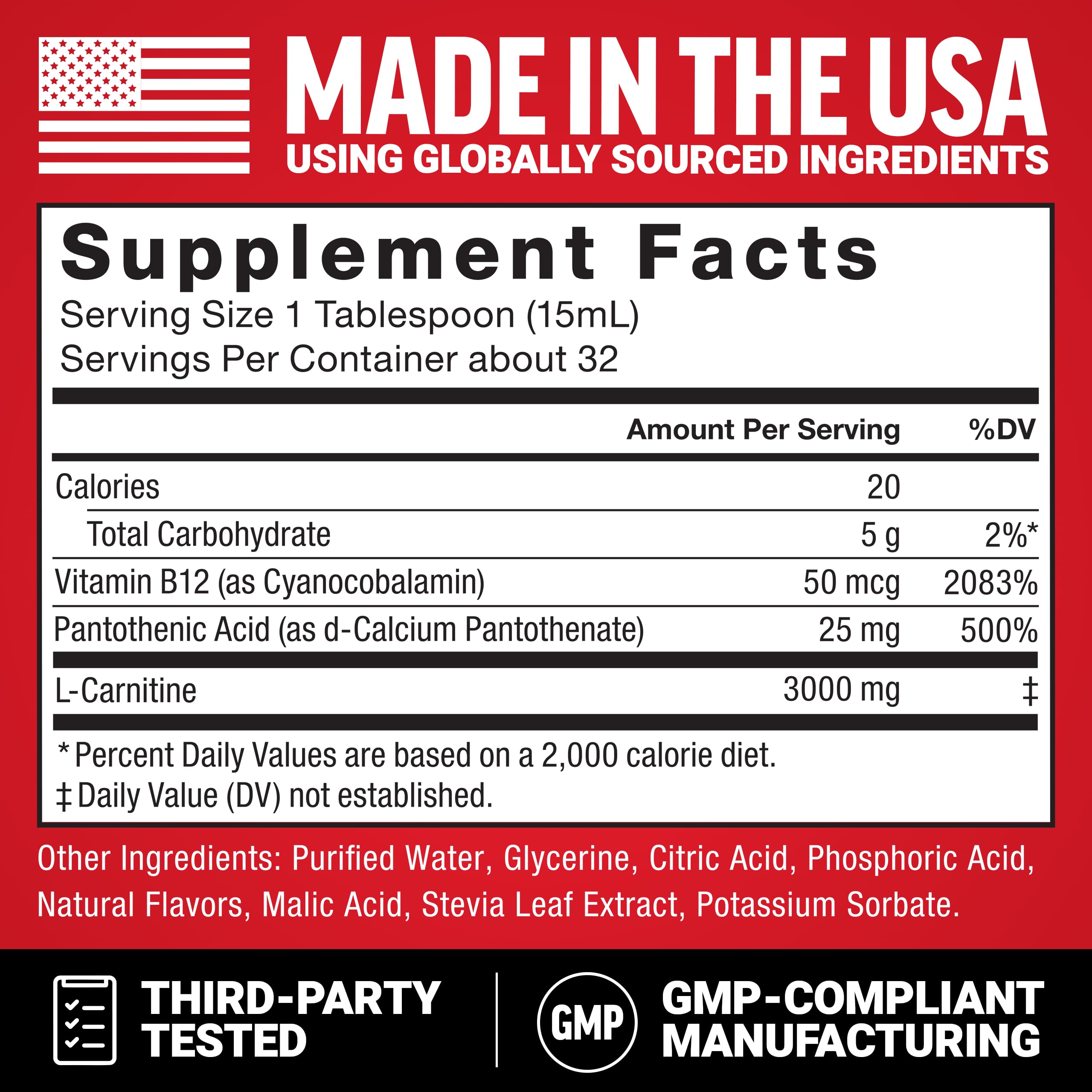Force Factor L-Carnitine Liquid 3000mg | Fat Metabolism Support

