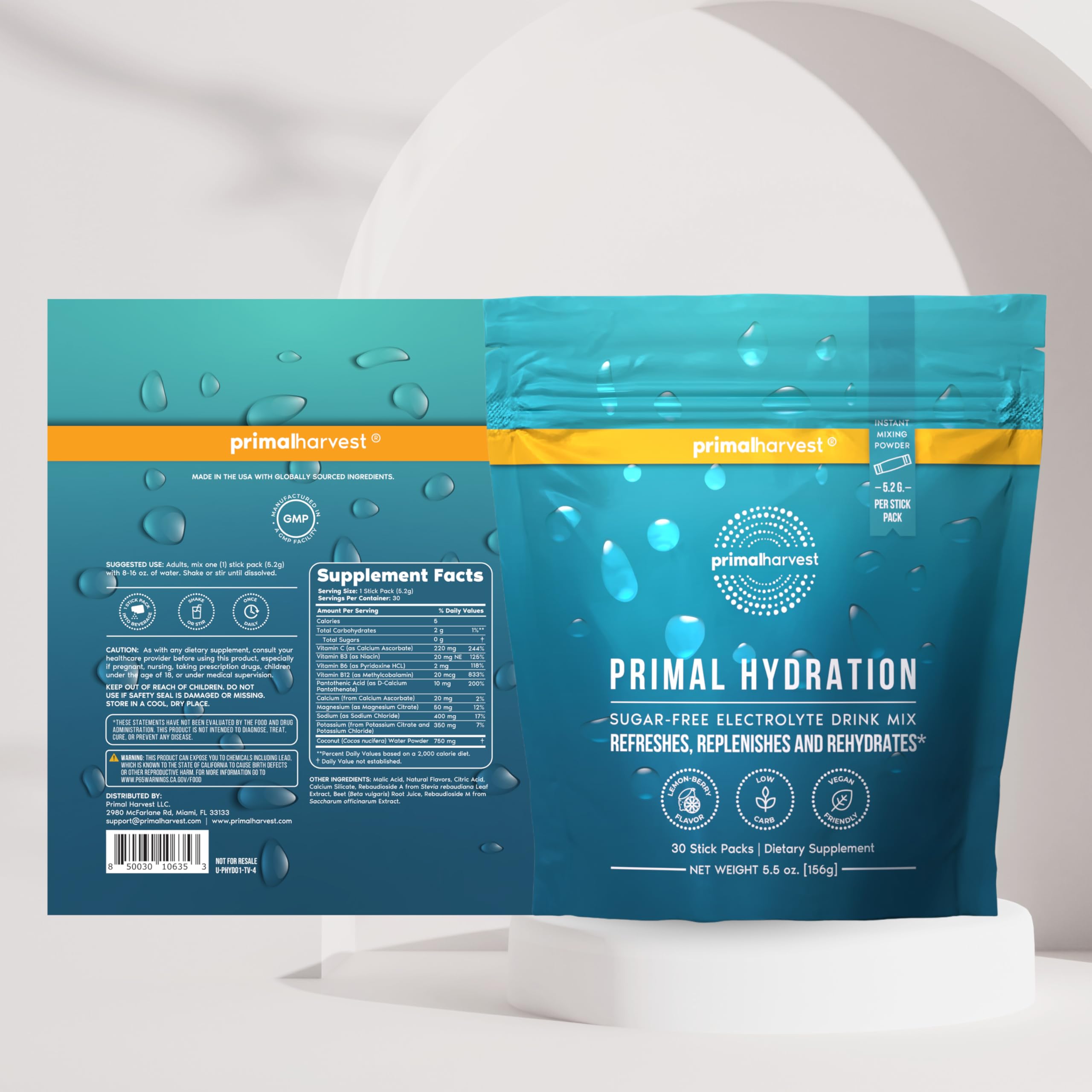 Primal Harvest Hydration Electrolyte Drink Mix - Lemon Berry

