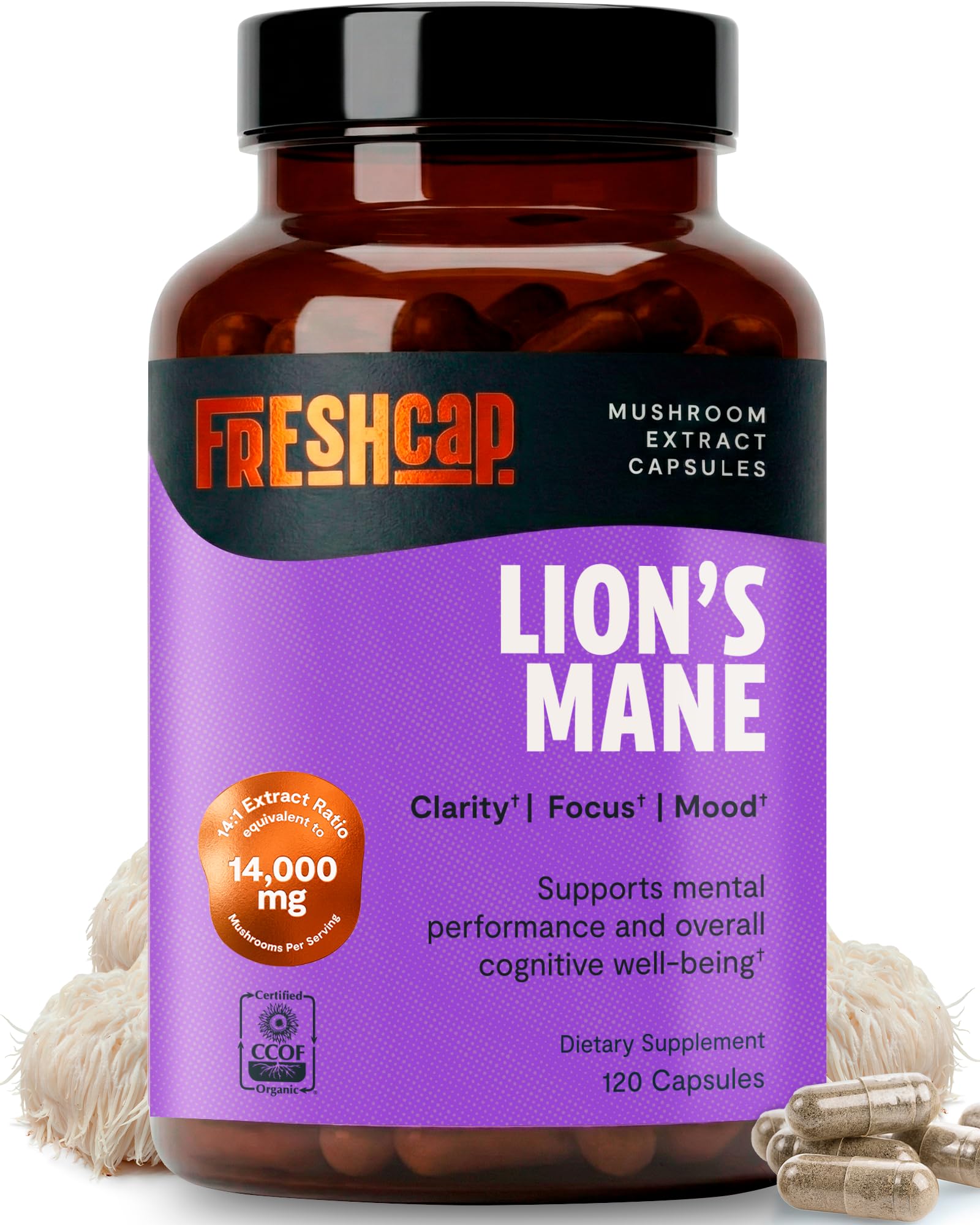 FreshCap Lion's Mane Capsules - 14:1 Organic Extract

