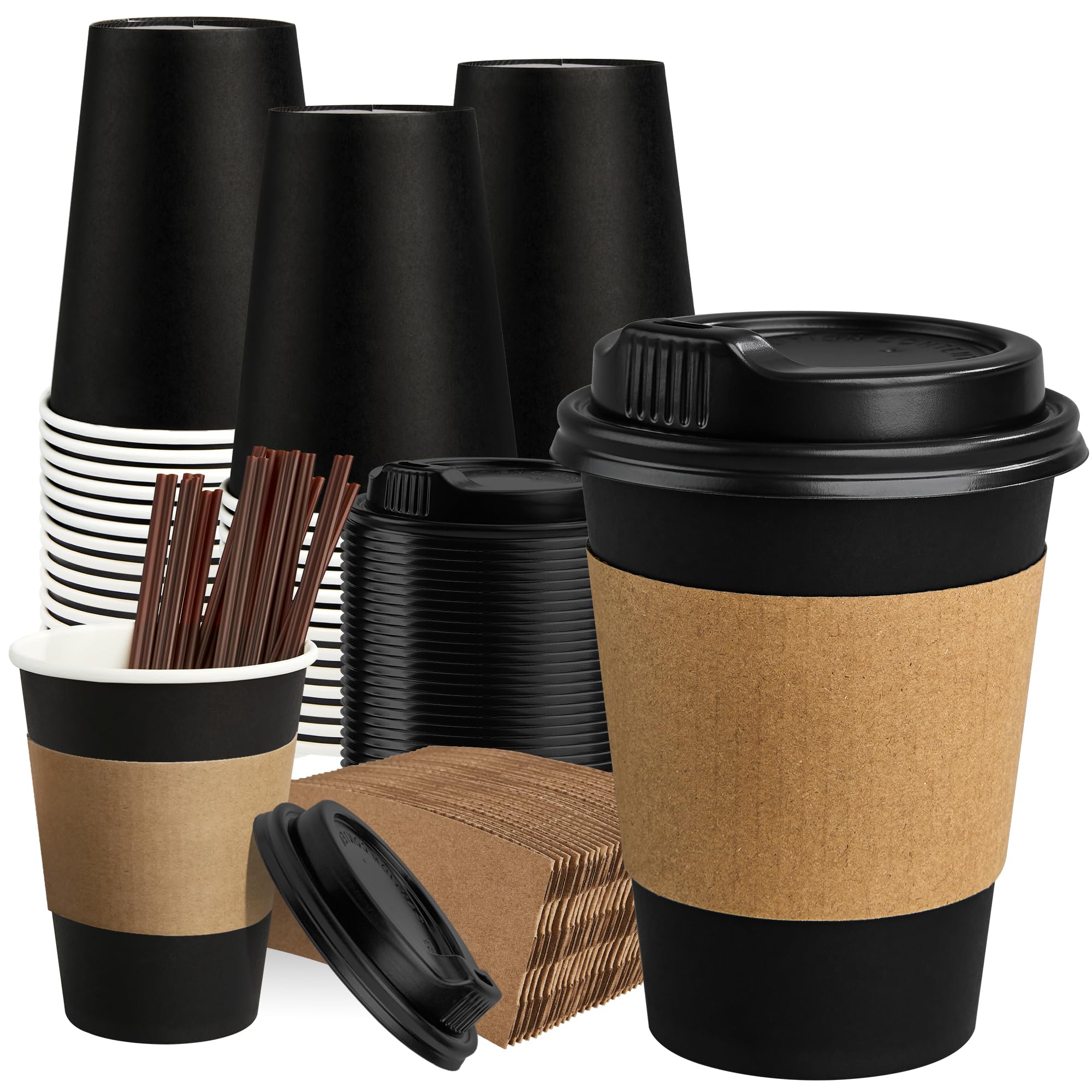 RACETOP Disposable Coffee Cups with Lids and Sleeves

