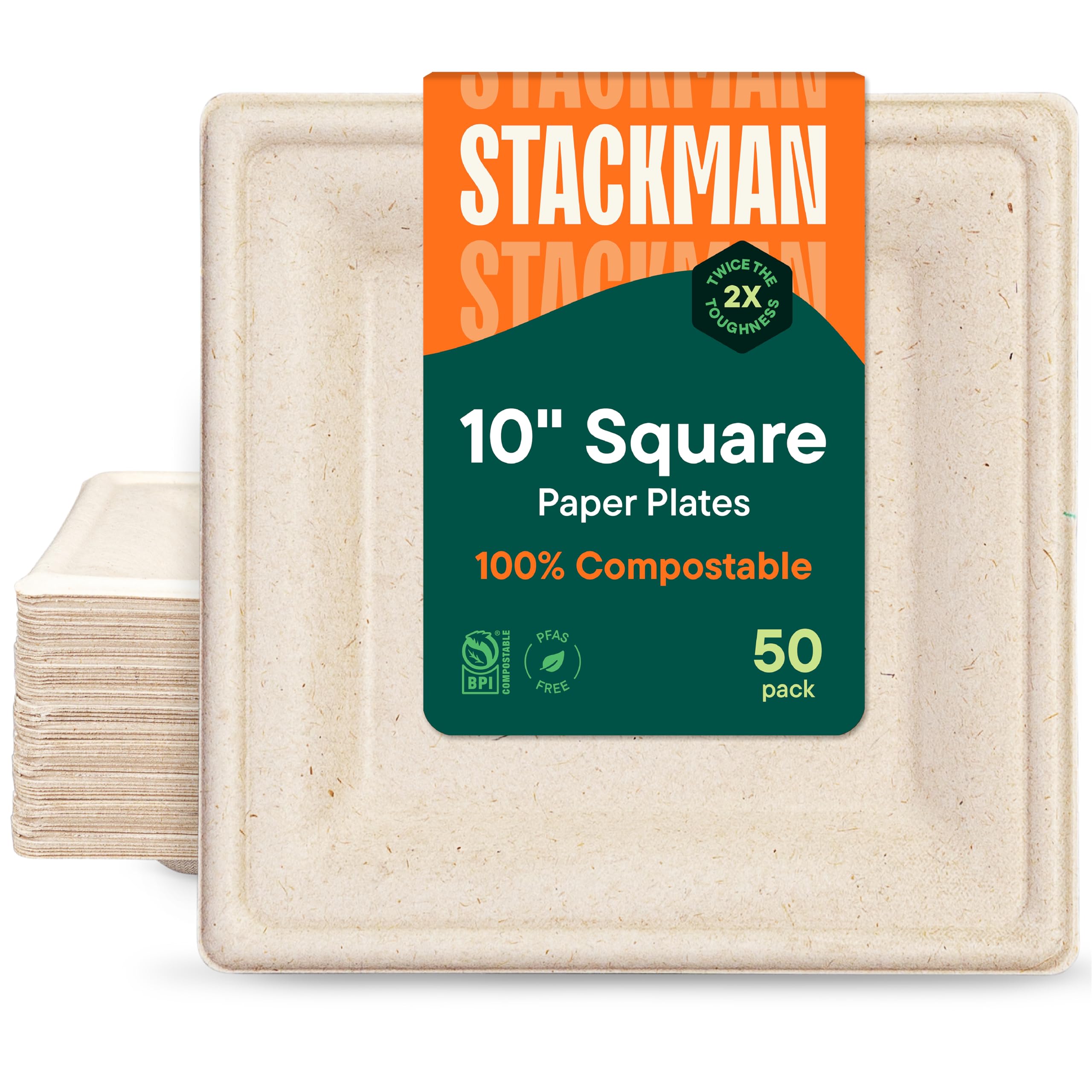 100% Compostable Bagasse Dinner Plates, Heavy-Duty Eco-Friendly