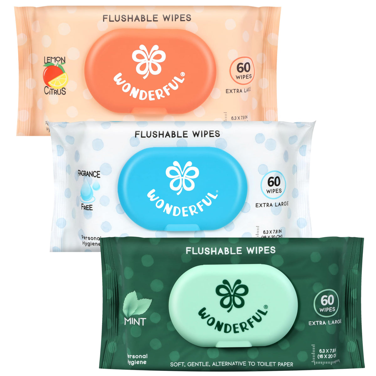 WONDERFUL Flushable Wipes Plant-Based Wet Wipes for Adults & Kids