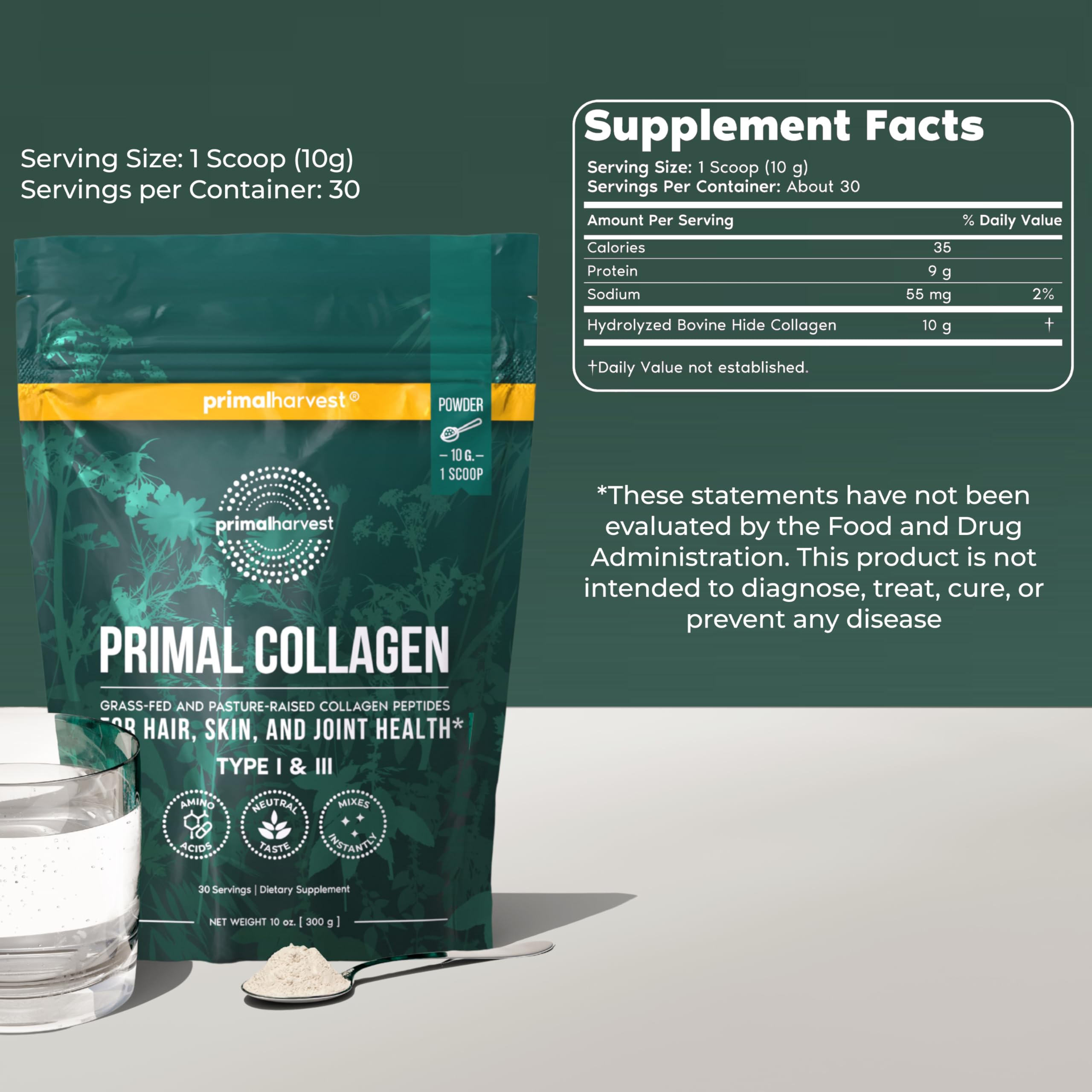 Primal Harvest Collagen Powder Daily Supplement Gluten Free

