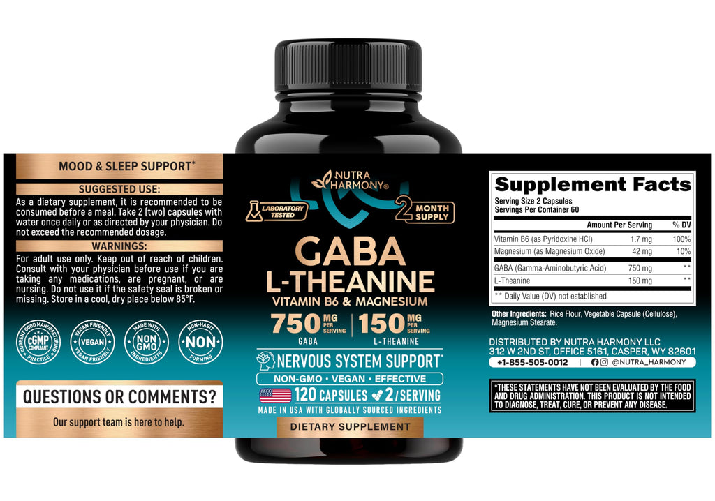 NutraHarmony GABA L-Theanine Calm Mood Support | Lab Tested

