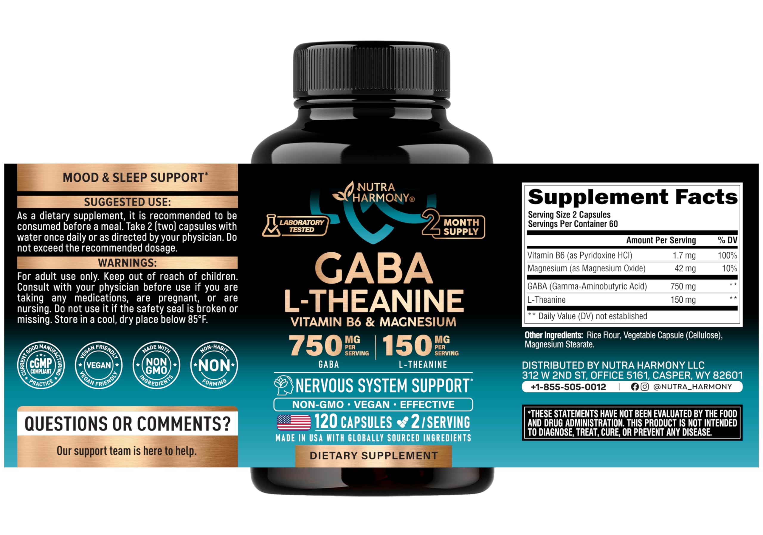 NutraHarmony GABA L-Theanine Calm Mood Support | Lab Tested

