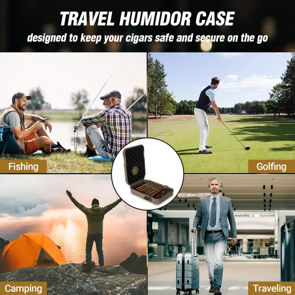 Travel Cigar Humidor Case with Humidifier and Hygrometer

