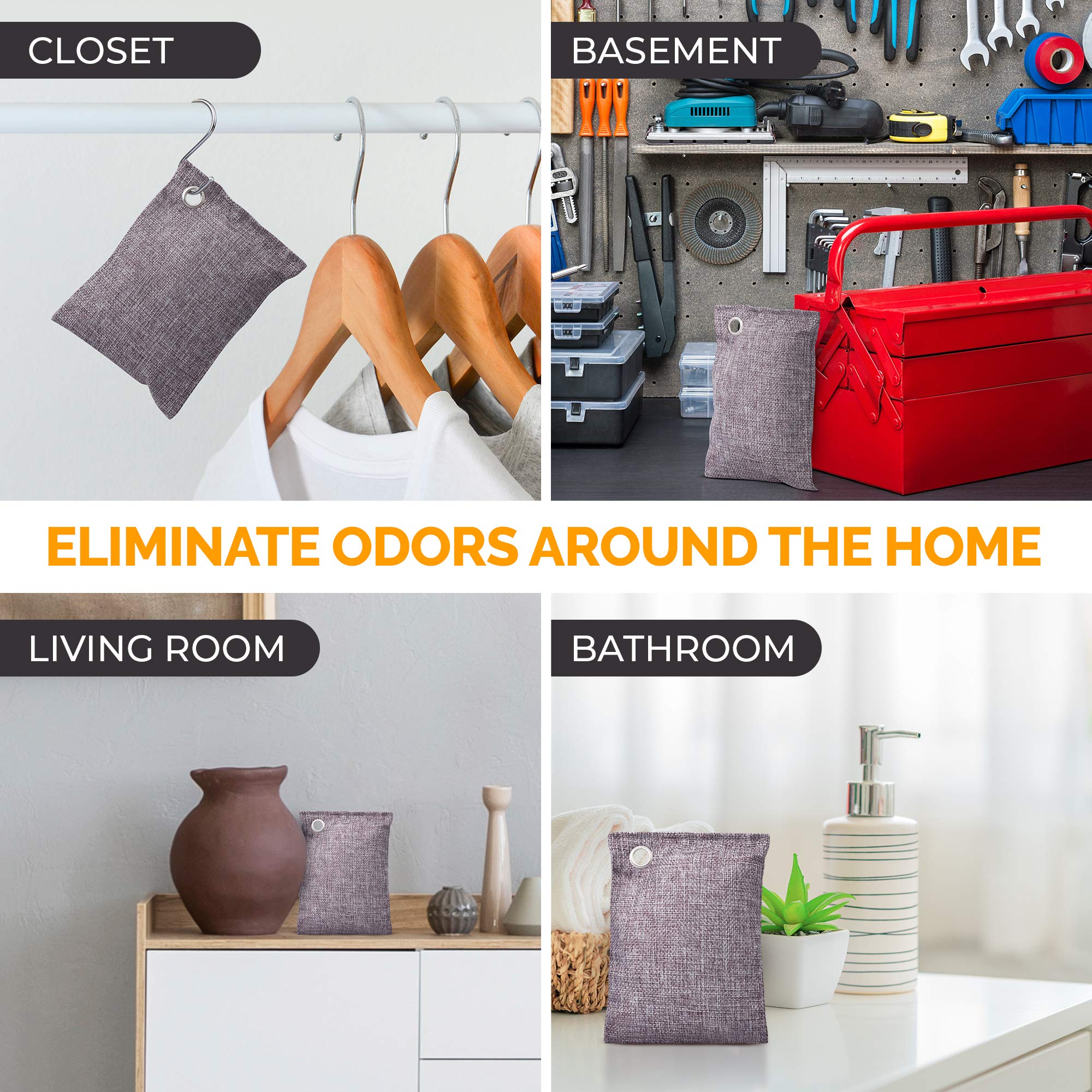 Activated Charcoal Odor Absorber Bags with Hooks

