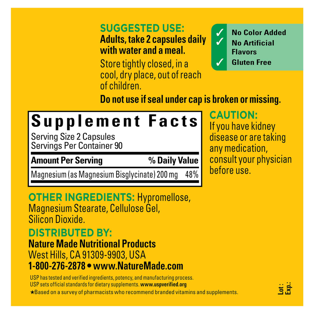 Nature Made Magnesium Glycinate 200 mg Supplement

