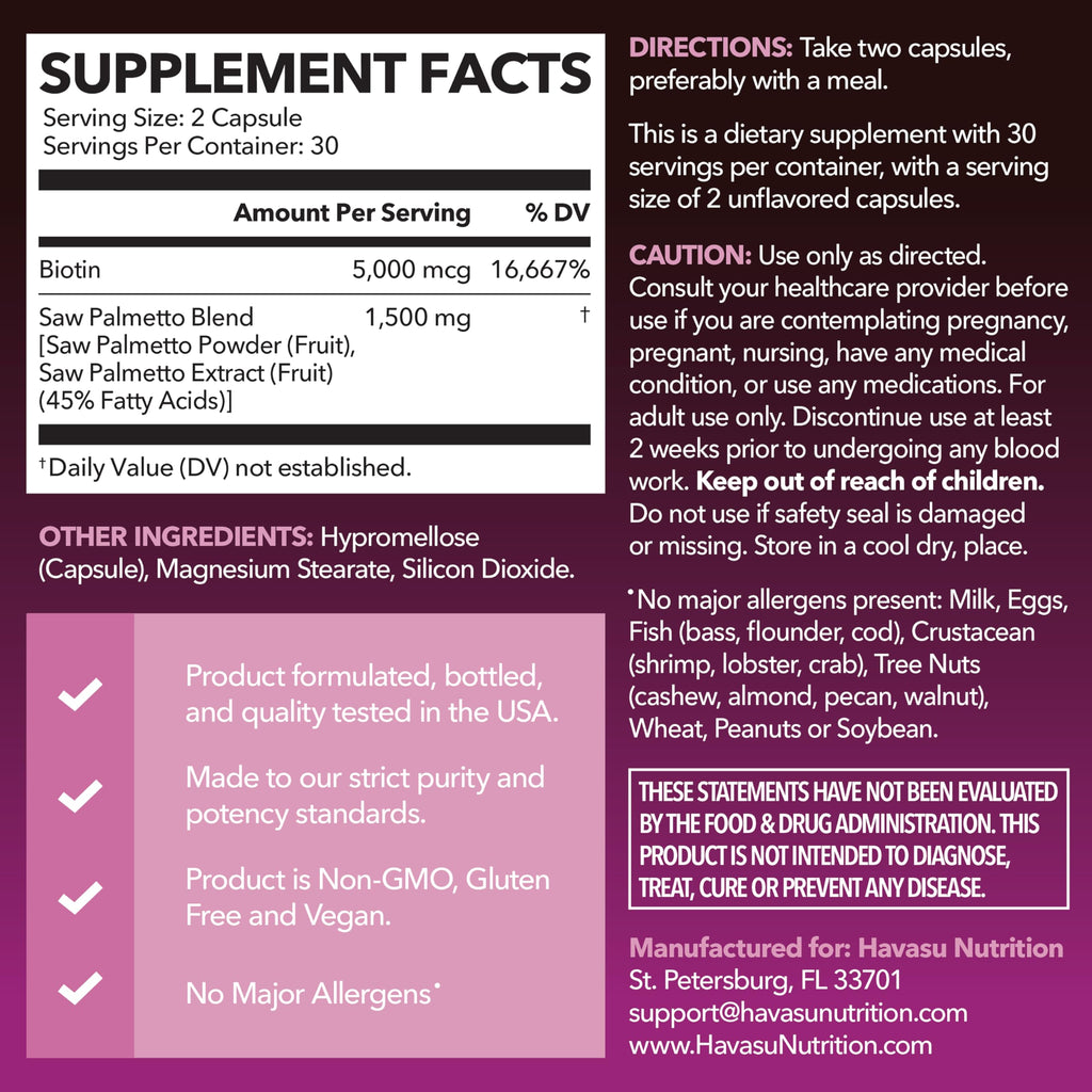 Saw Palmetto with Biotin for Women – Hair Support Supplement

