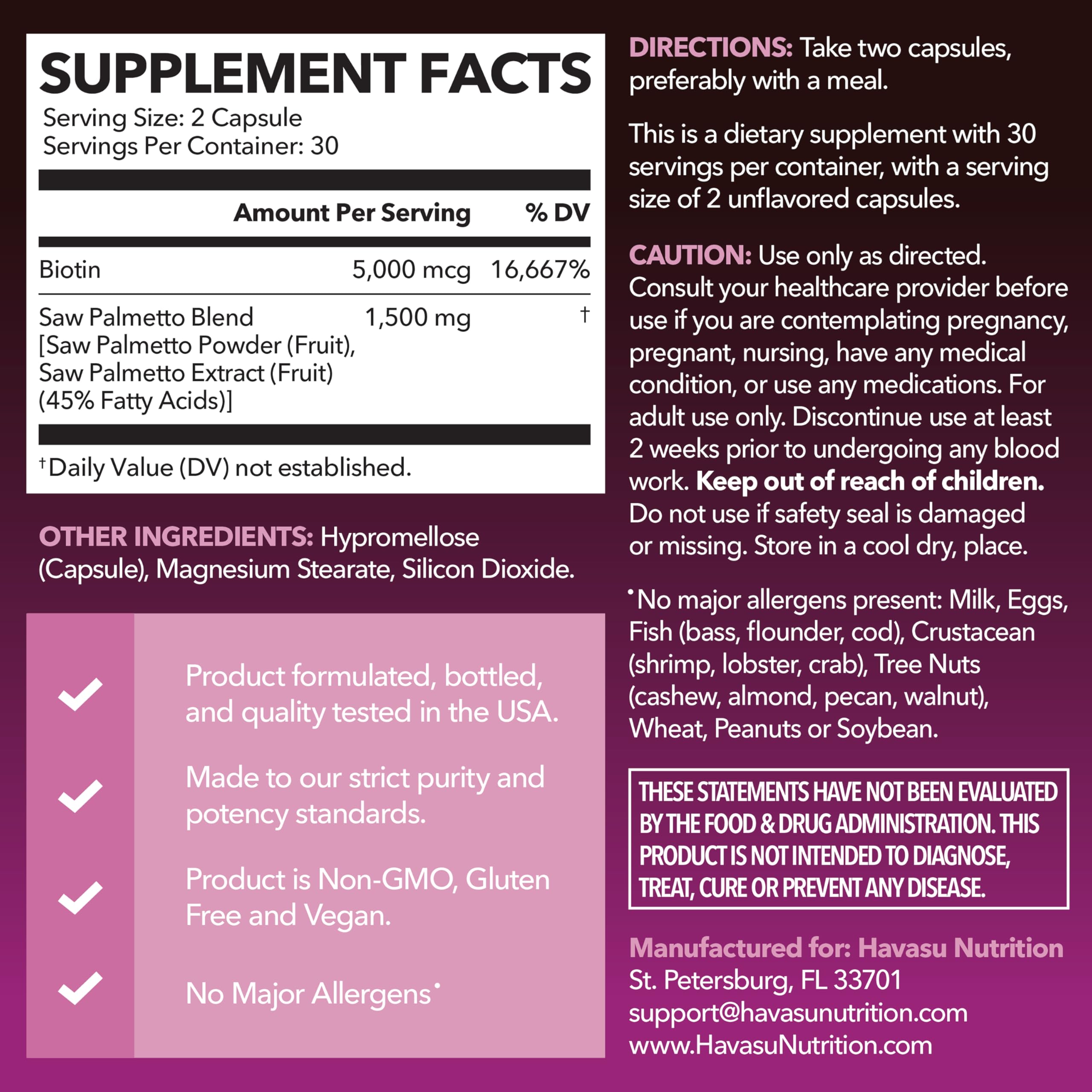 Saw Palmetto with Biotin for Women – Hair Support Supplement

