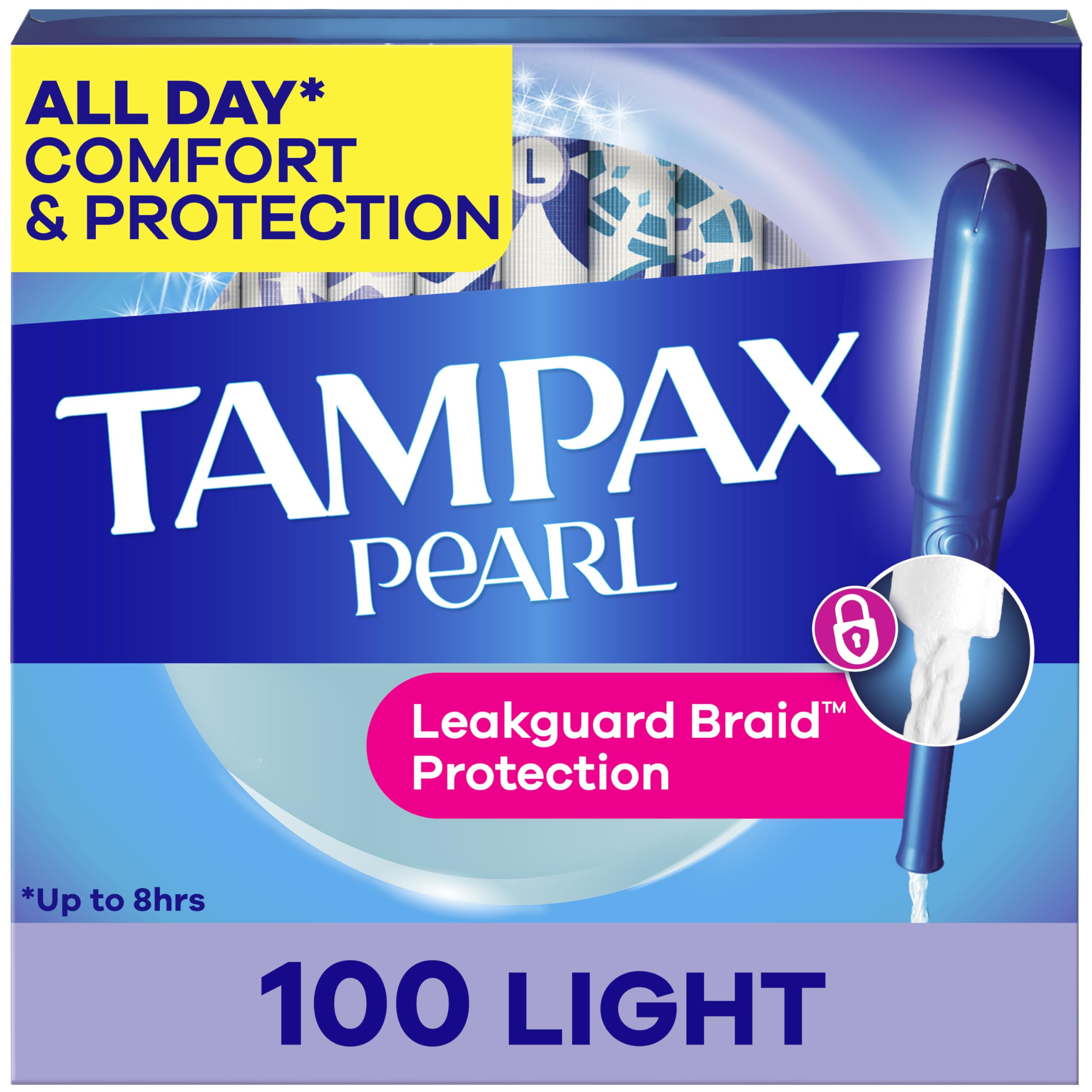 Tampax Pearl Tampons for Women, with LeakGuard Braid, Light Absorbency, Unscented

