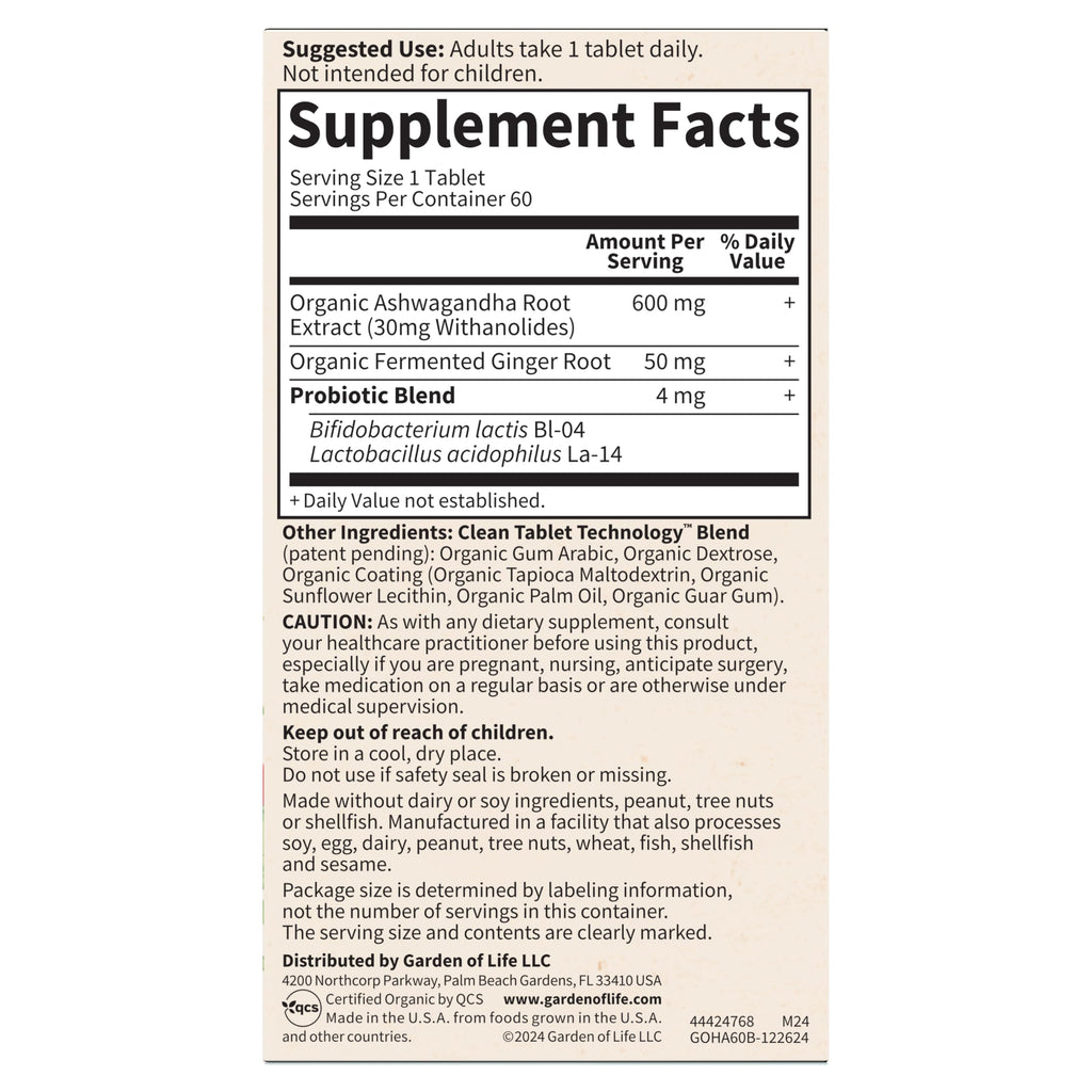 Garden of Life Organic Ashwagandha with Probiotics & Ginger

